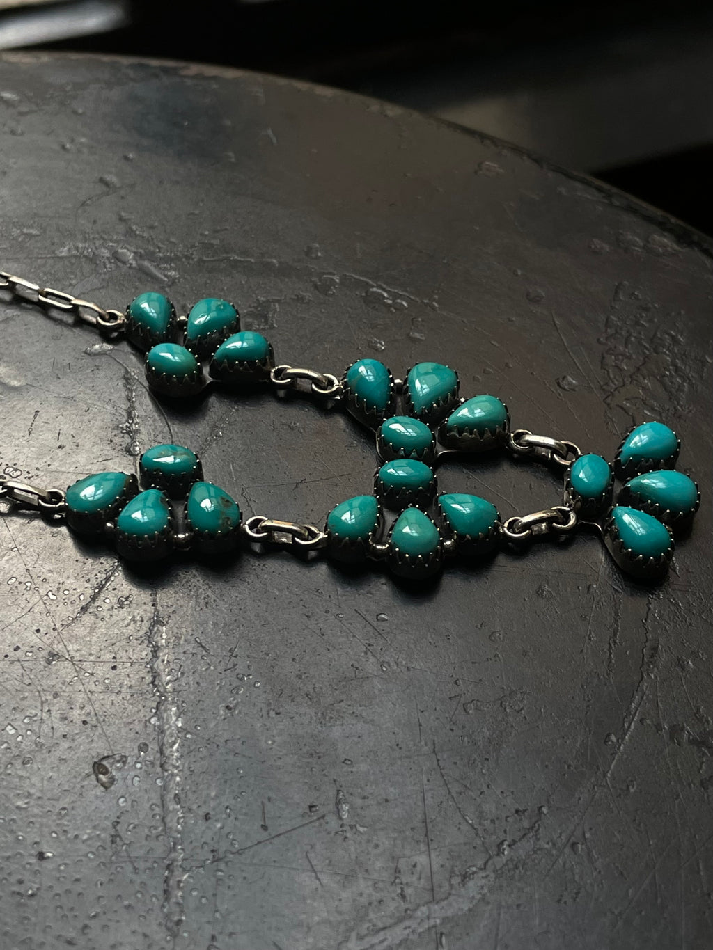 Kingman Turquoise Cluster Lariat Necklace | Sterling Silver G411