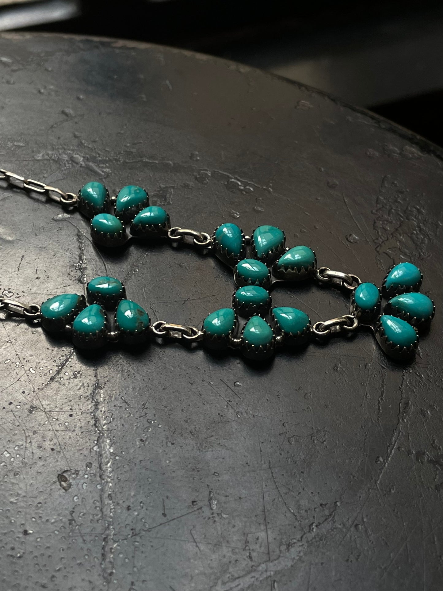 Kingman Turquoise Cluster Lariat Necklace | Sterling Silver G411