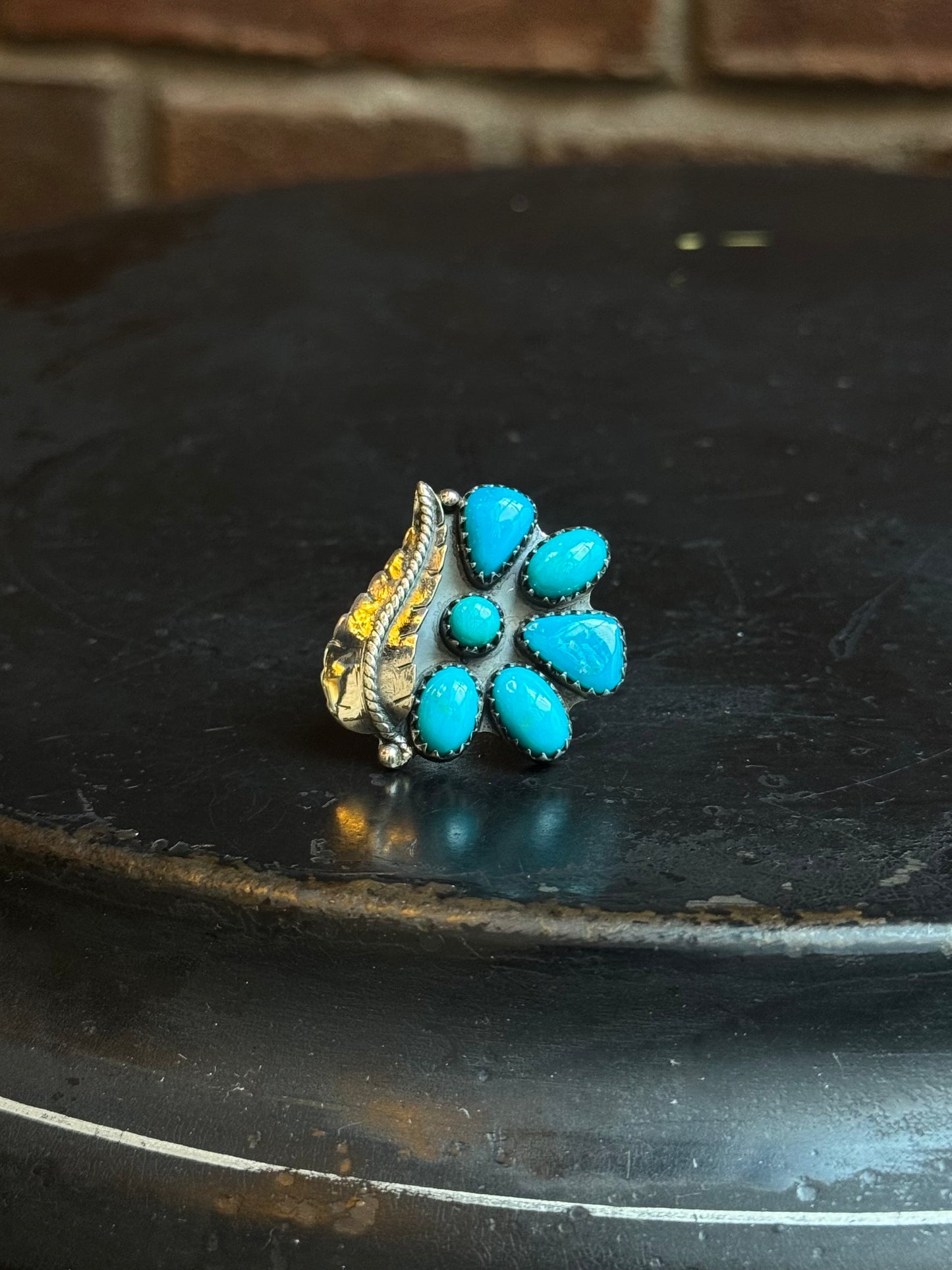 Kingman Turquoise Feather Ring | Sterling Silver | Size 5.5 | C138