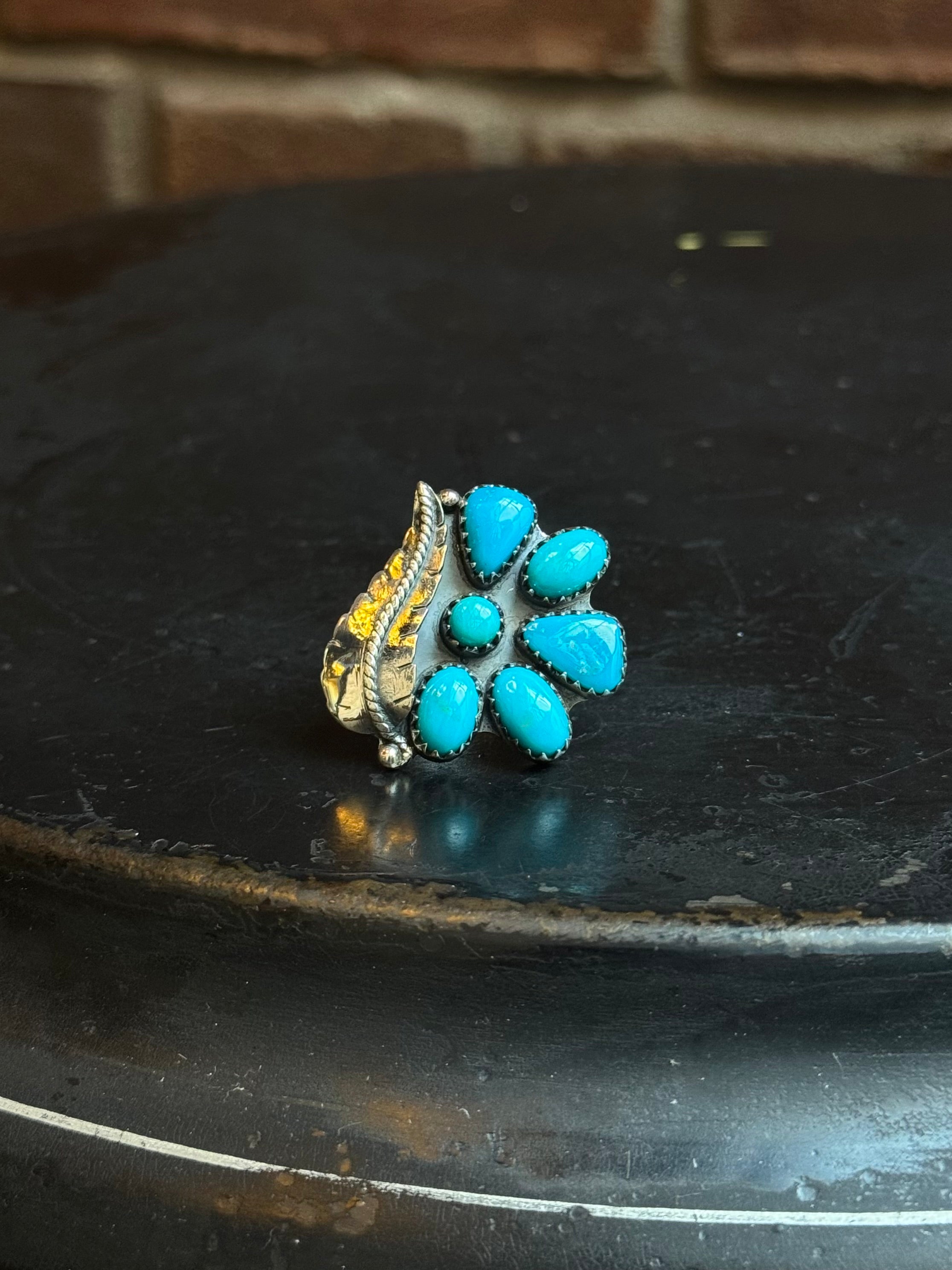 Kingman Turquoise Feather Ring | Sterling Silver | Size 5.5 | C138