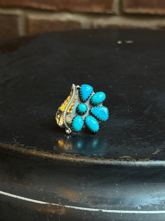 Kingman Turquoise Feather Ring | Sterling Silver | Size 5.5 | C138