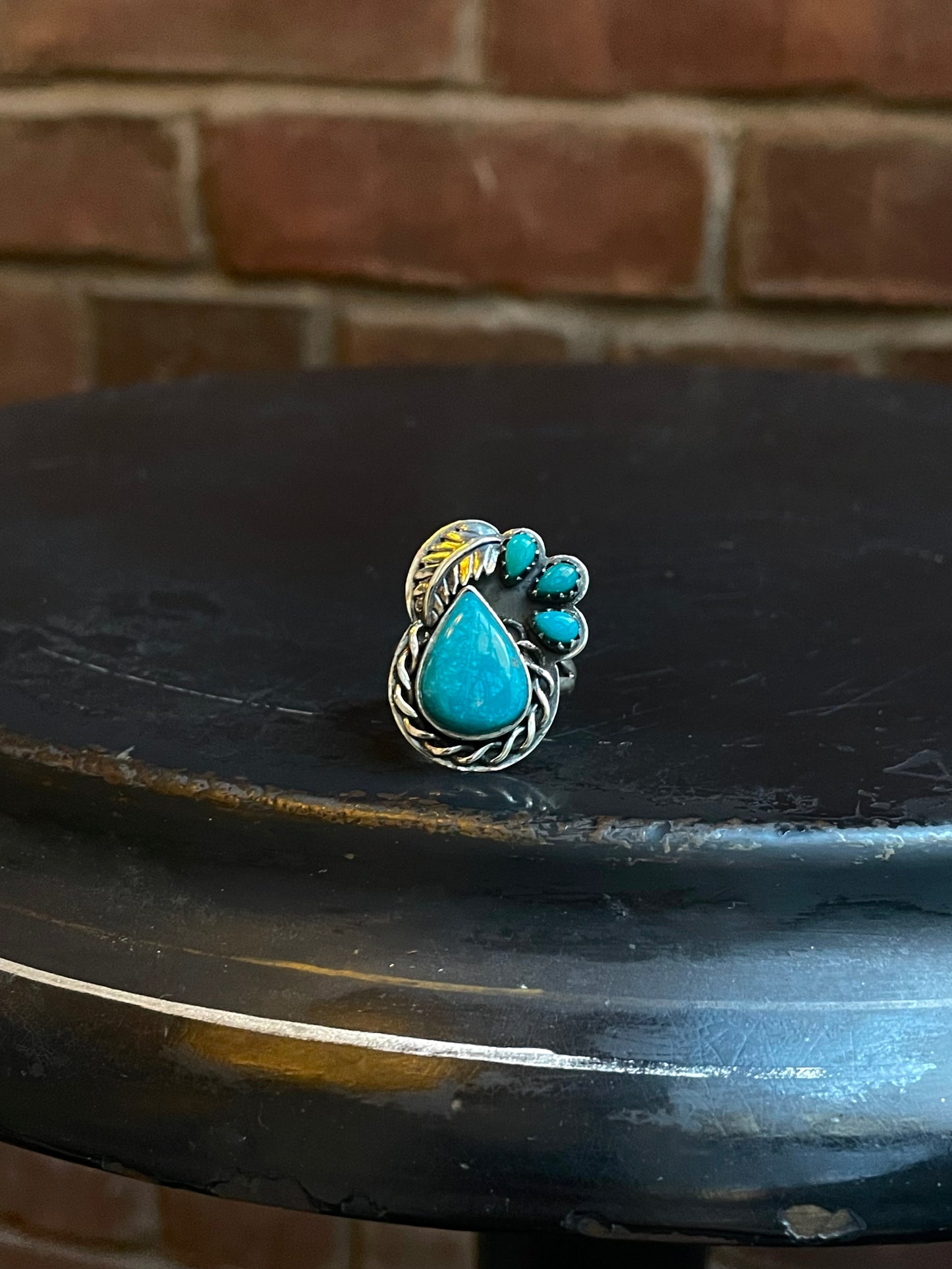 Turquoise Feather Ring Size 9 | 925 Sterling Silver C556