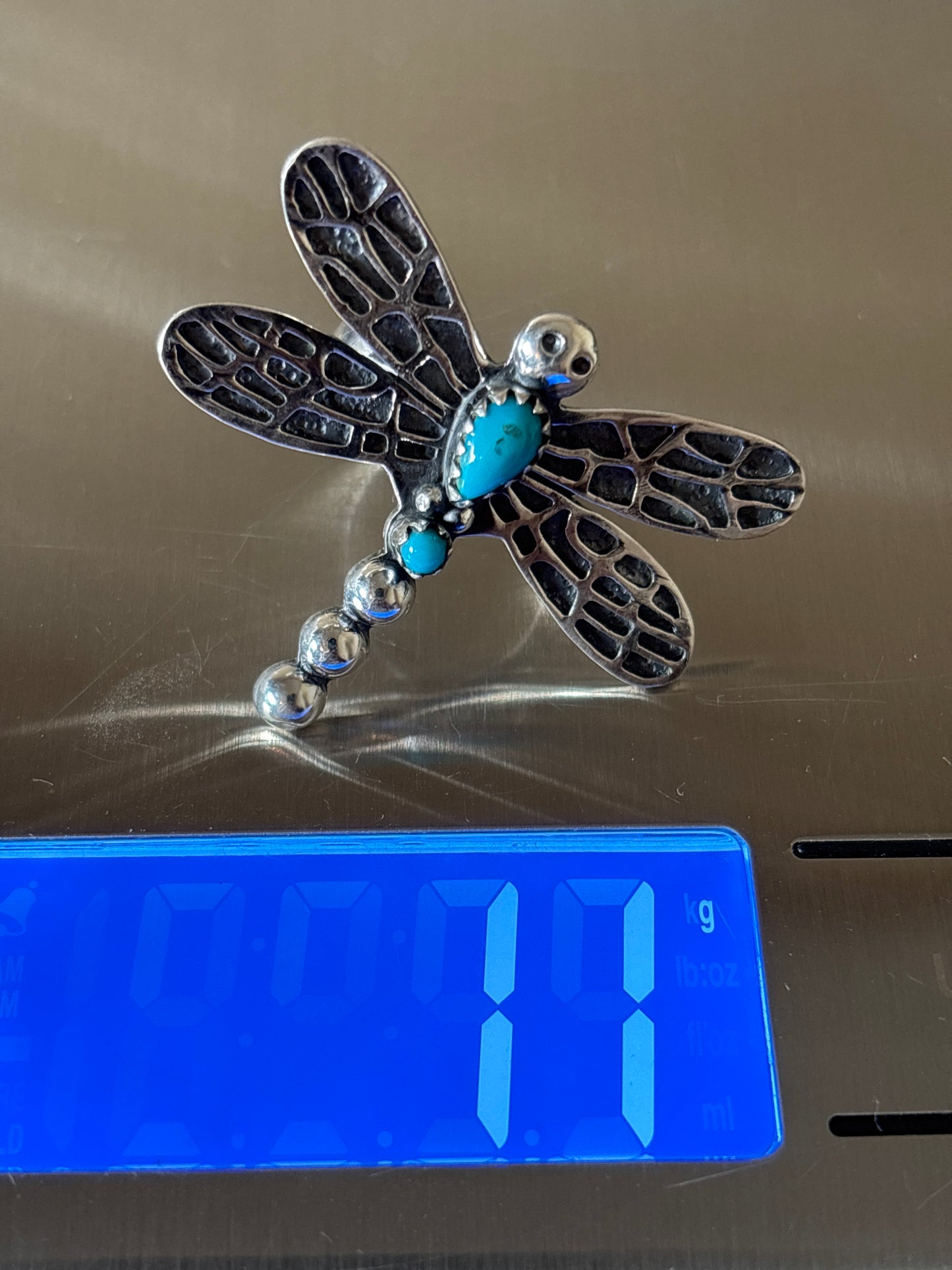 Turquoise Dragonfly Ring | Sterling Silver 925 Size 9 C726