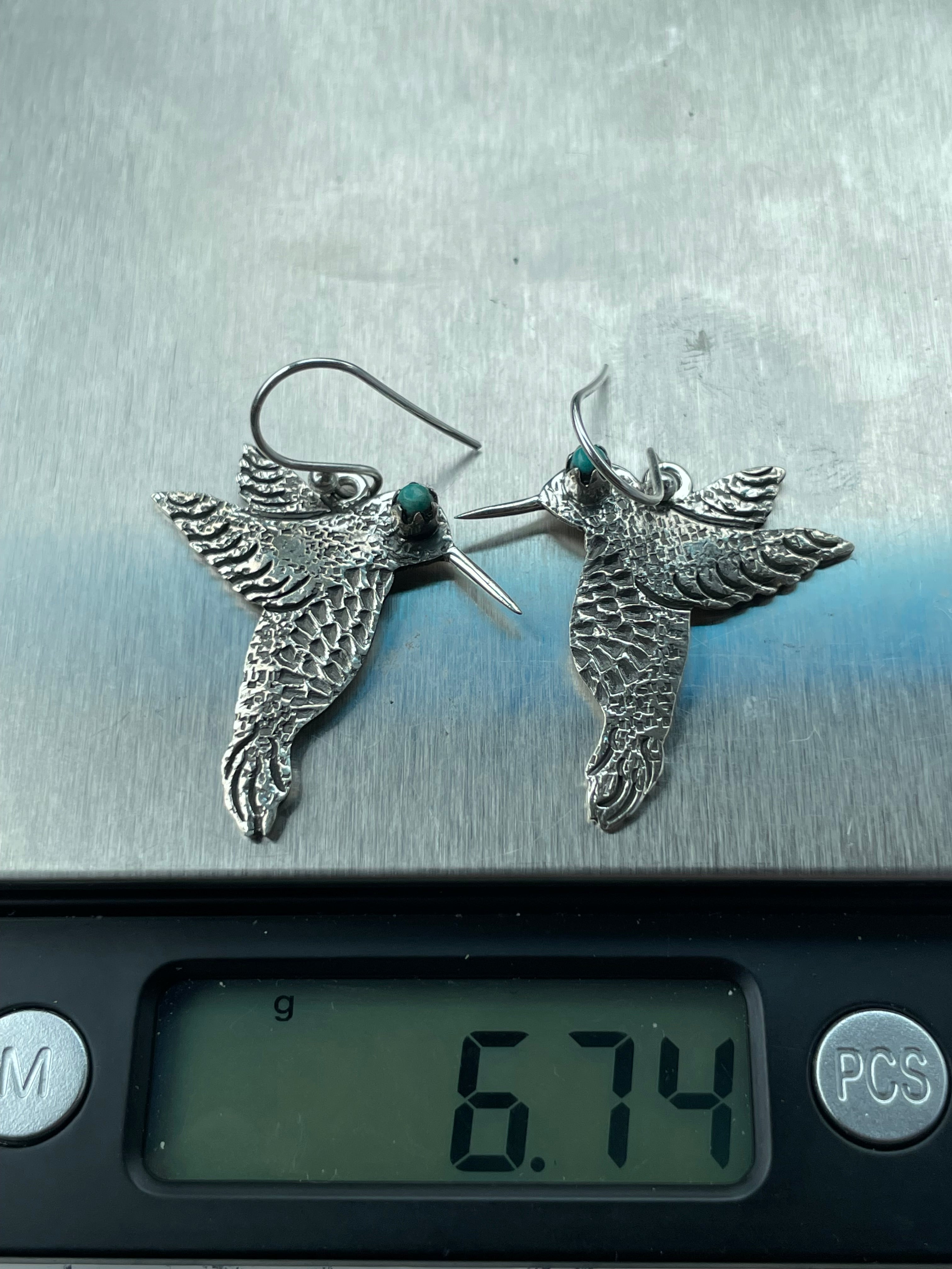Kingman Turquoise Hummingbird Dangle Earrings | 925 Sterling Silver B966