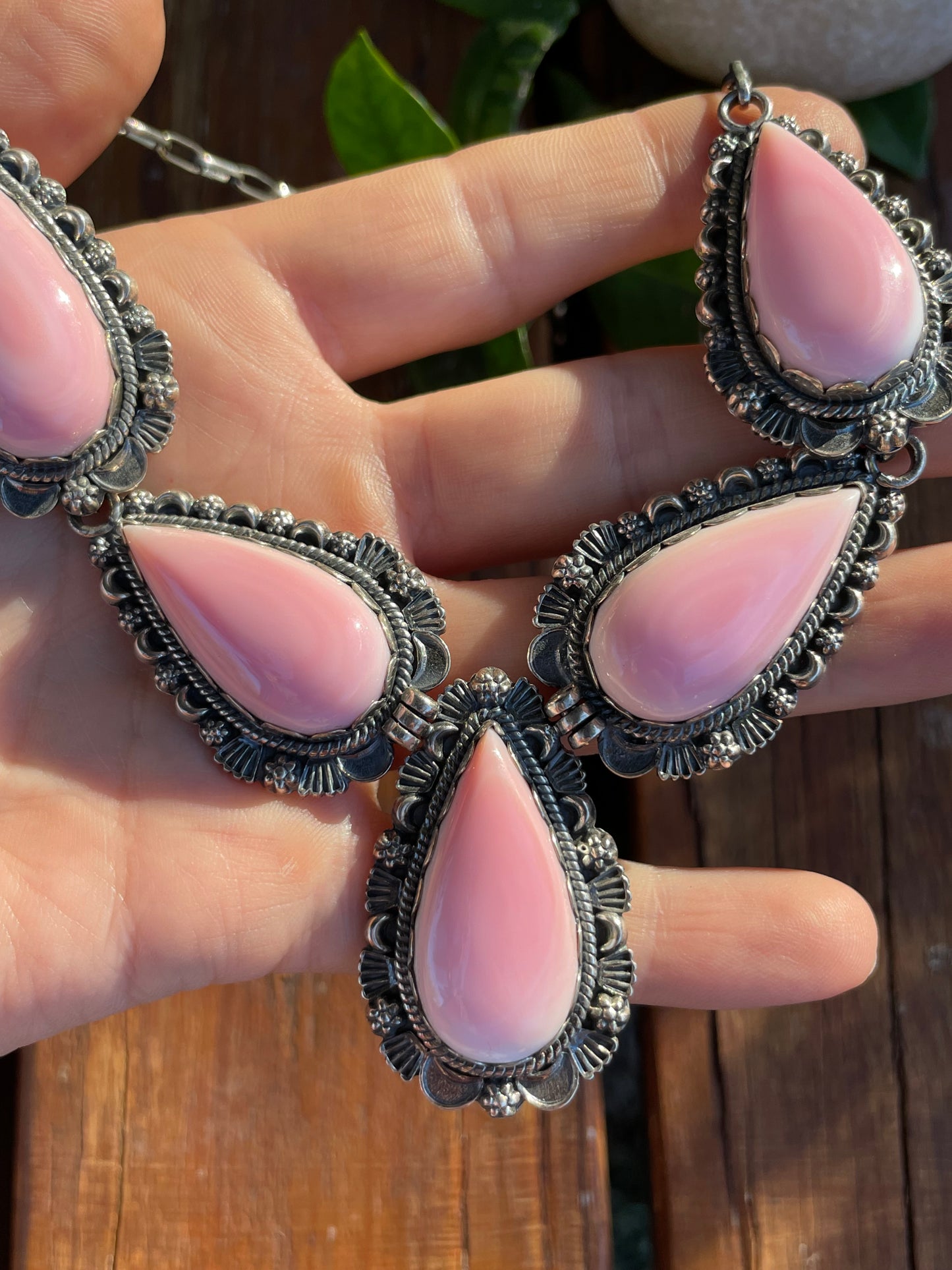 Pink Conch Teardrop Necklace | Sterling Silver 925 Fan B905