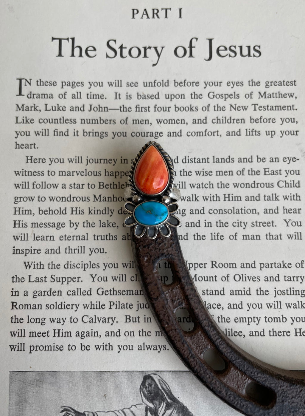 Spiny Oyster & Turquoise Floral Ring | 925 Sterling Silver Size 5.75 G819