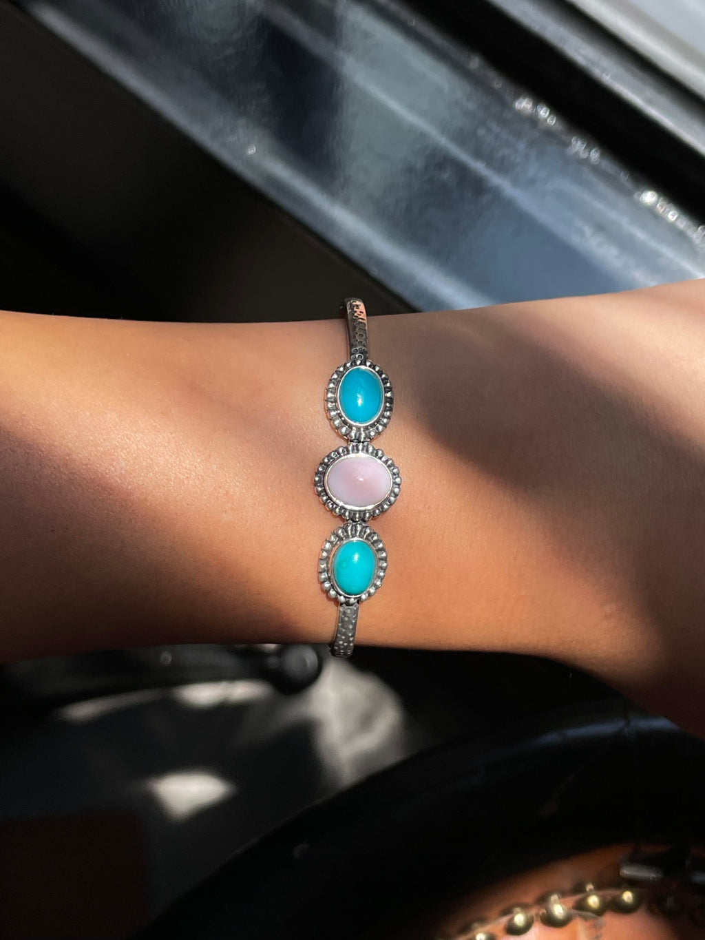 Pink Conch & Kingman Turquoise Cuff Bracelet | 925 Sterling Silver G614