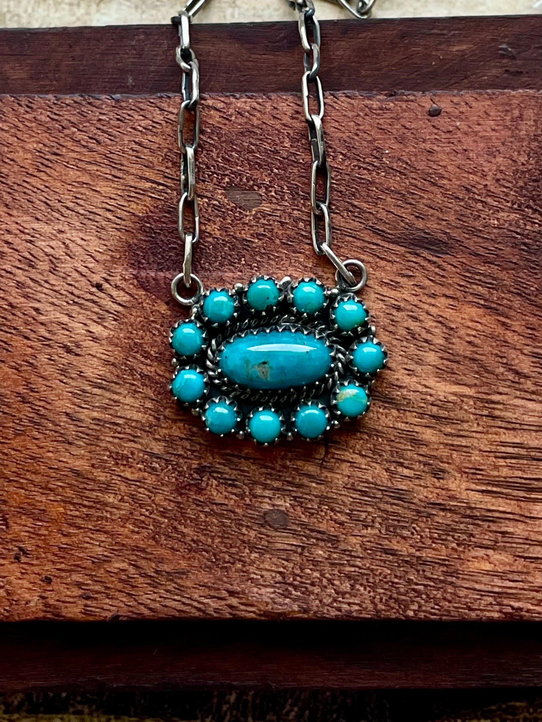 Kingman Turquoise Cluster Necklace | 925 Sterling Silver D198