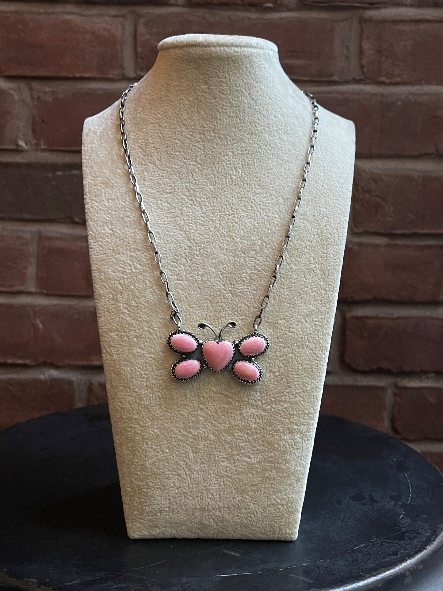 Pink Conch Butterfly Heart Necklace | 925 Sterling Silver E360