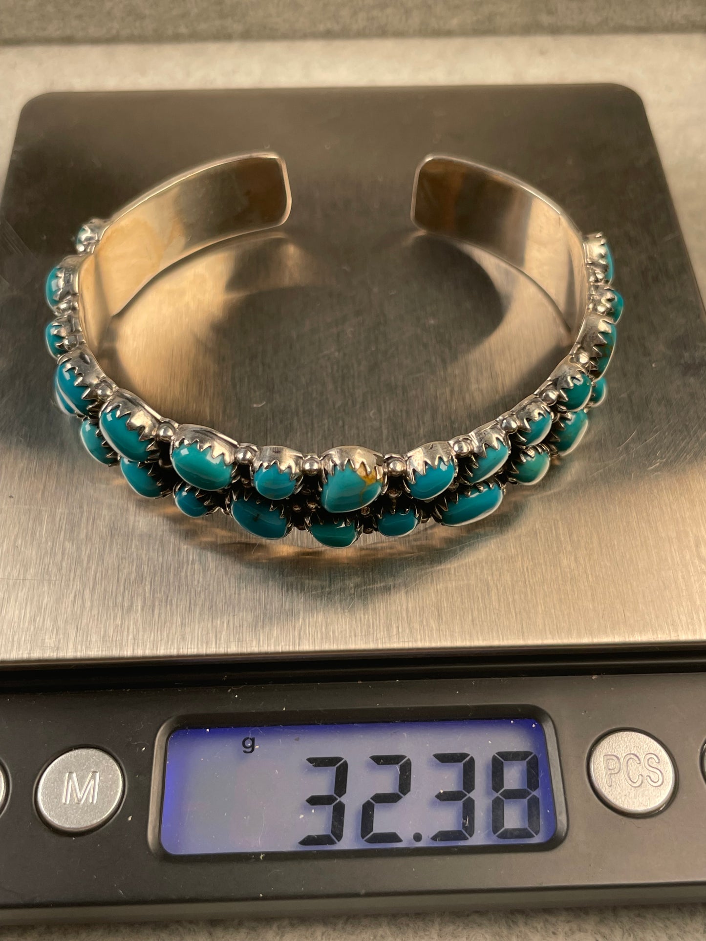 Kingman Turquoise Double Row Cuff Bracelet | 925 Sterling Silver D152