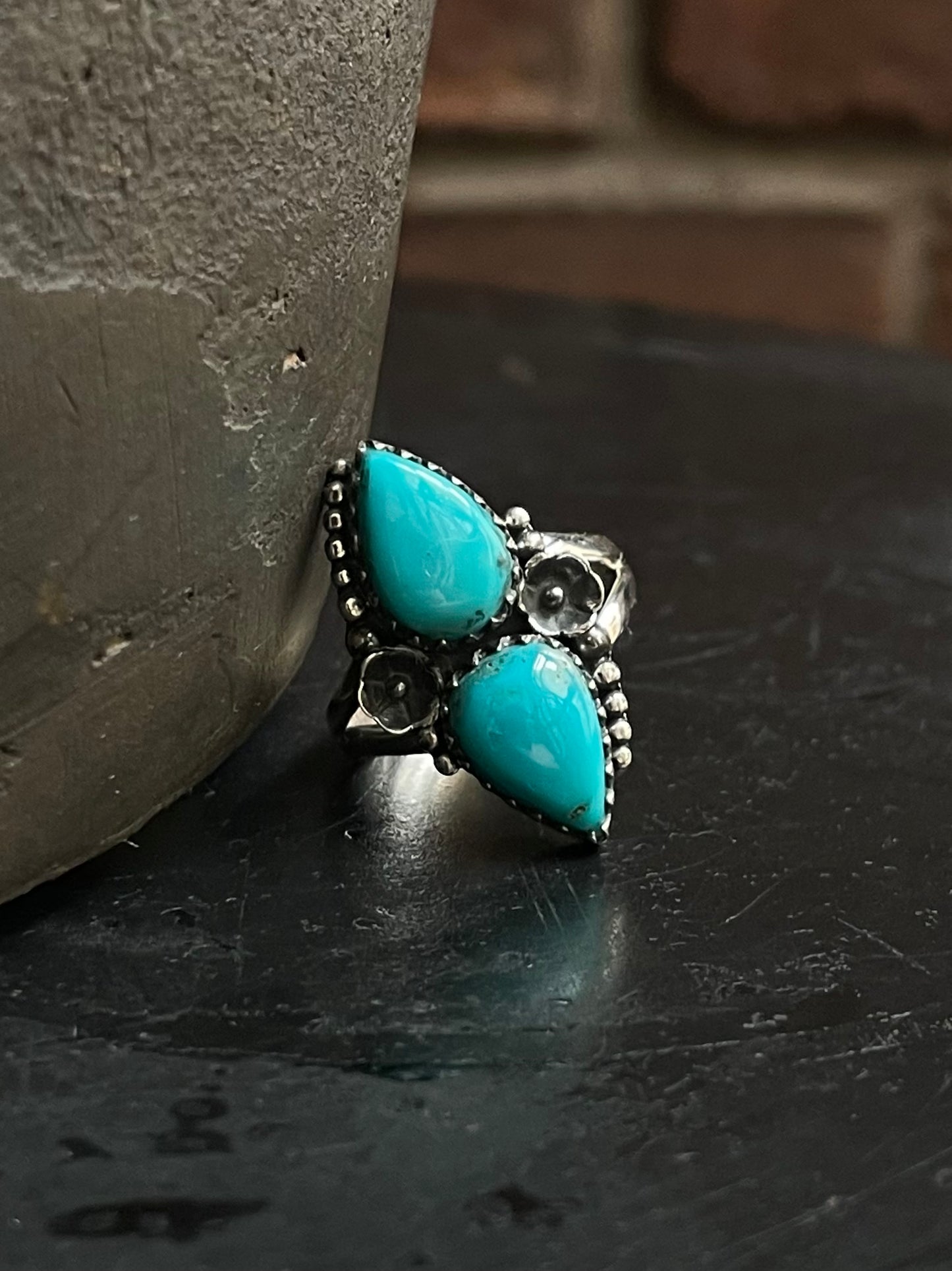 Kingman Turquoise Double Stone Ring Size 8 | 925 Sterling Silver Southwest E205