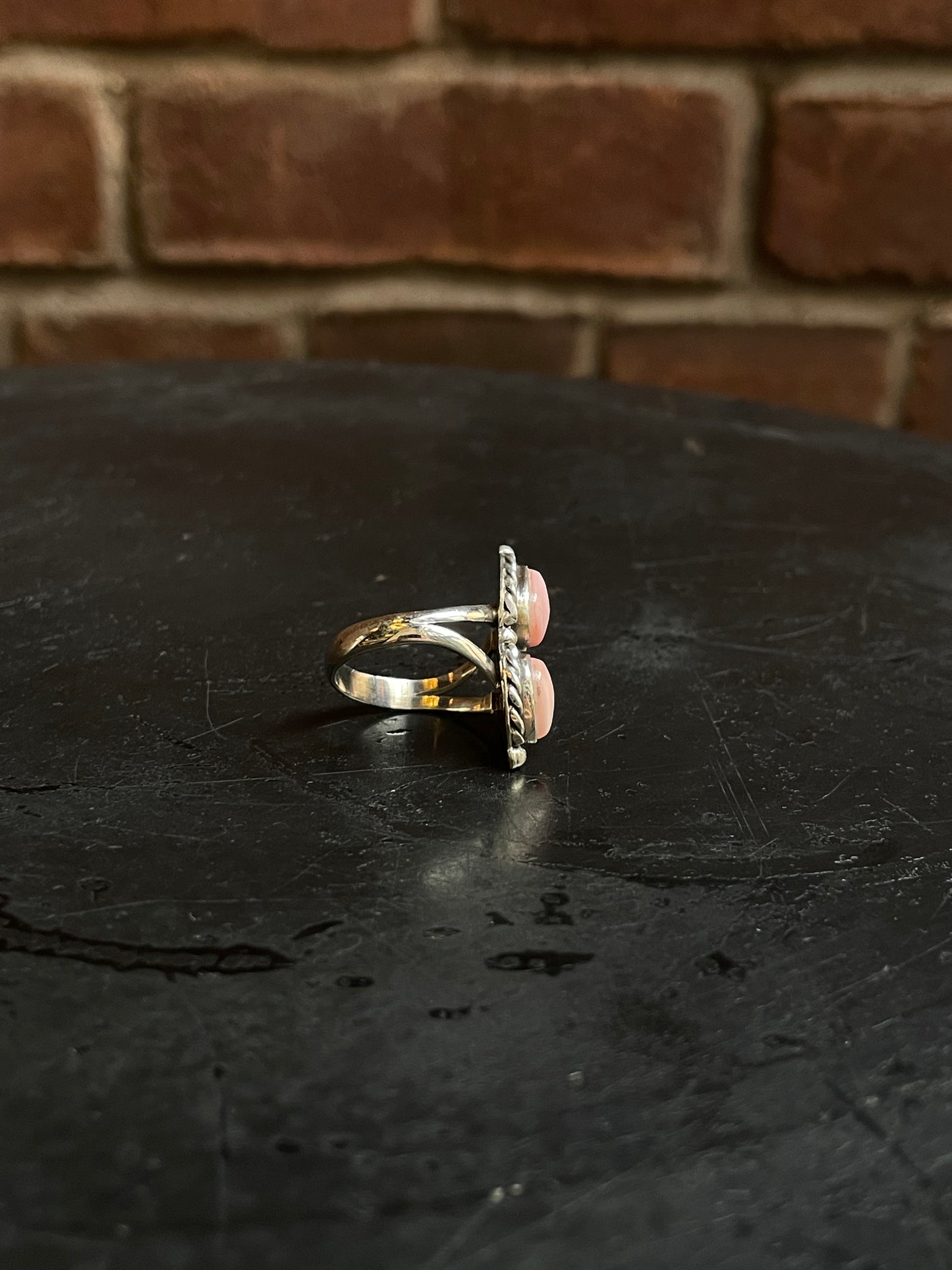 Pink Conch Double Stone Ring Size 7 | 925 Sterling Silver Southwest E177