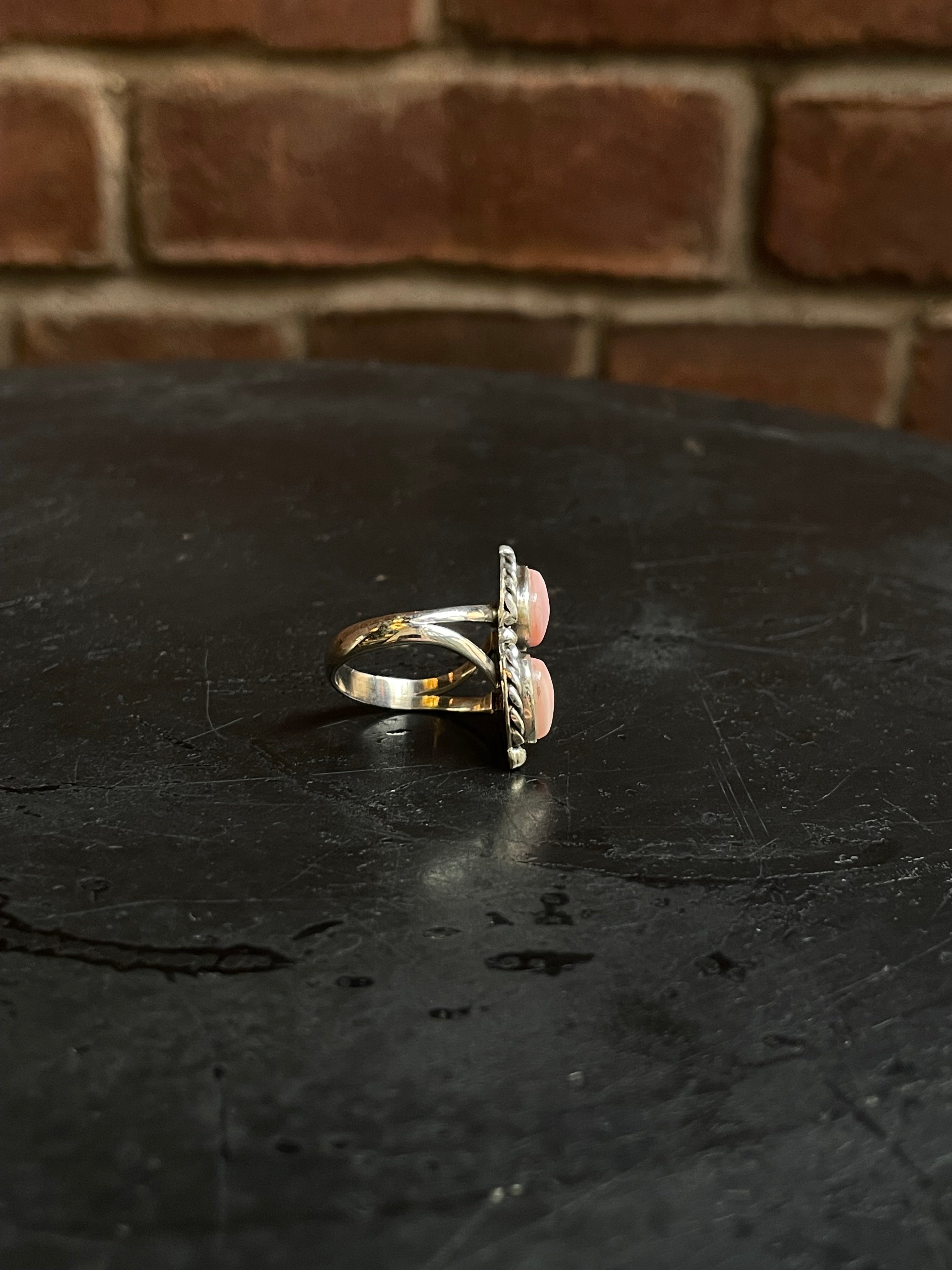 Pink Conch Double Stone Ring Size 7 | 925 Sterling Silver Southwest E177