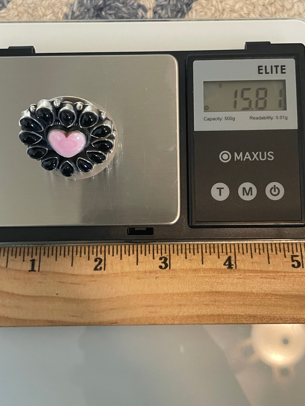 Black Onyx & Pink Conch Flower Ring | 925 Sterling Silver Size 9 G569