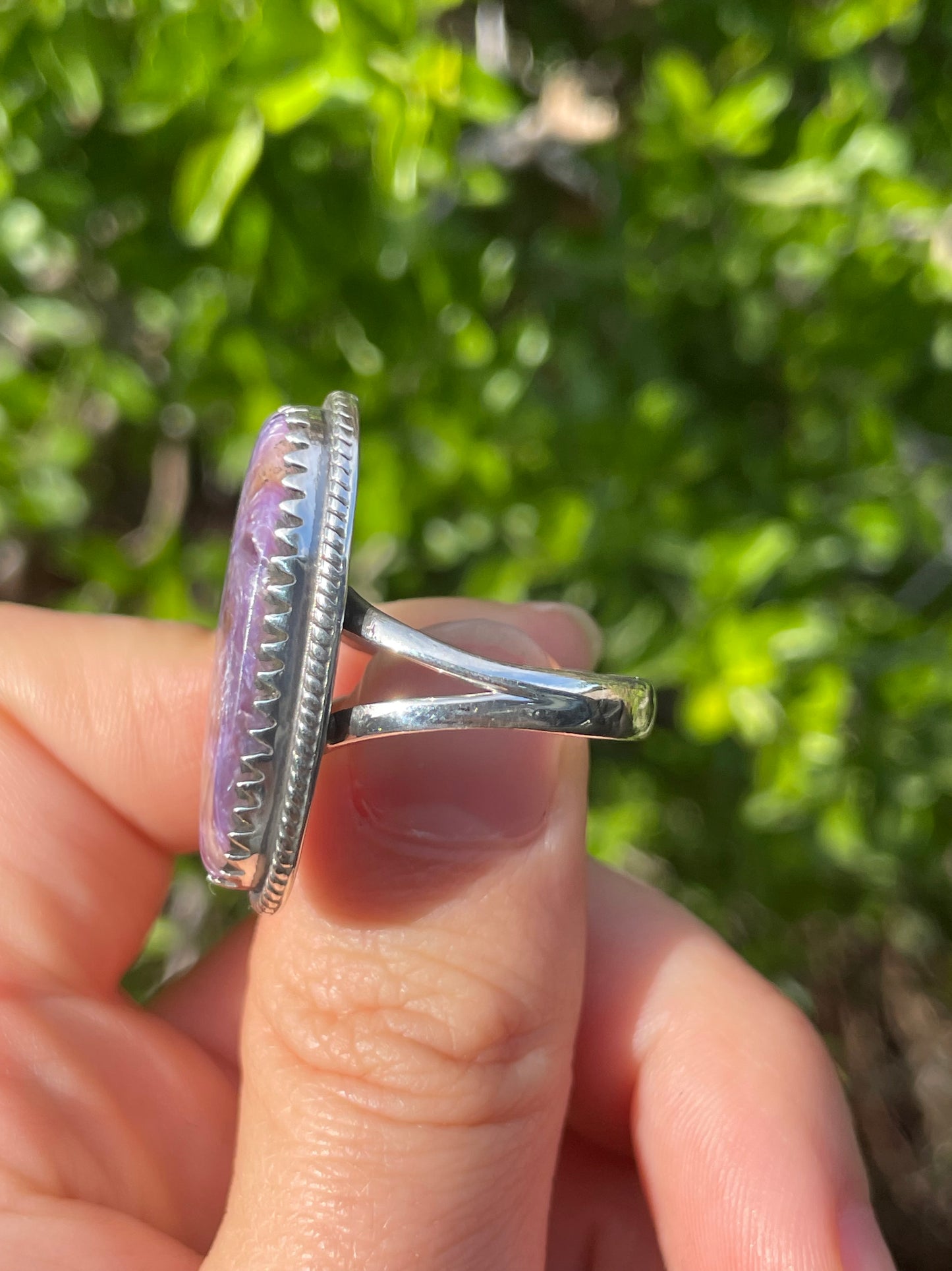 Charoite Oval Ring Size 9 | 925 Sterling Silver | Southwestern B592