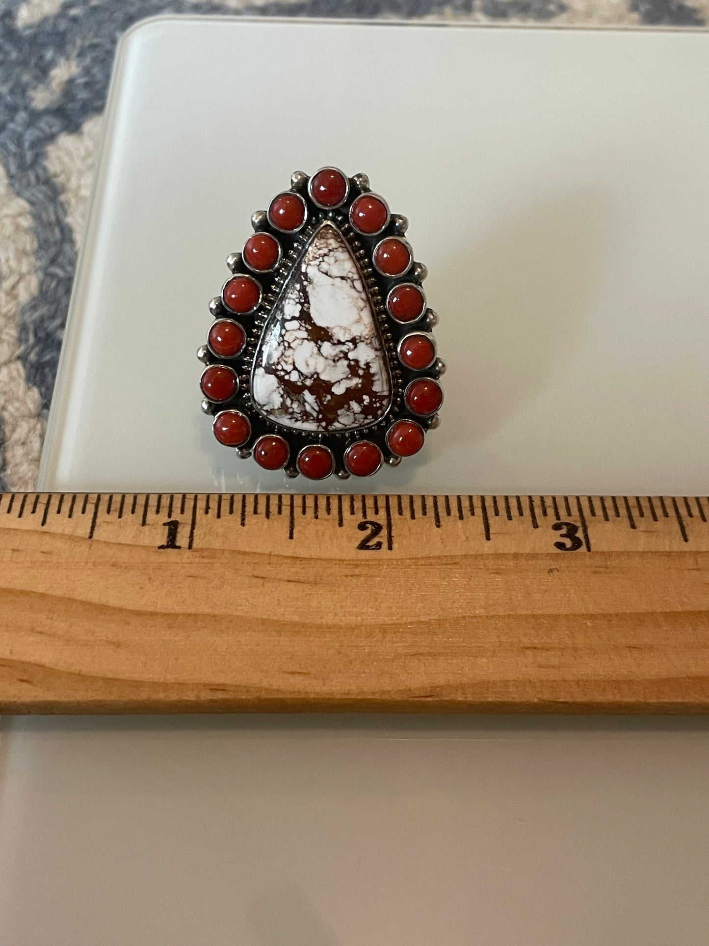 Italian Coral & Wild Horse Ring Size 6.75 | 925 Sterling Silver G190