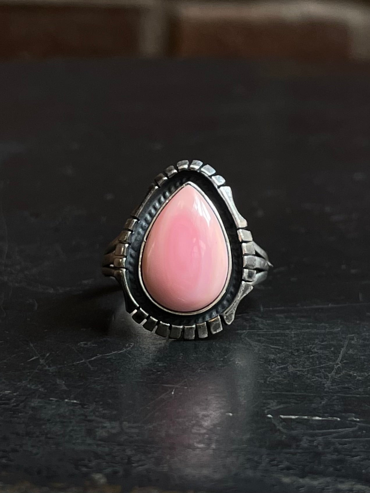 Pink Conch Tear Drop Ring | 925 Sterling Silver Size 8 E447