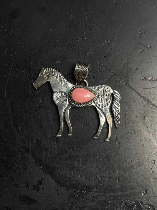 Pink Conch Horse Pendant | 925 Sterling Silver E261