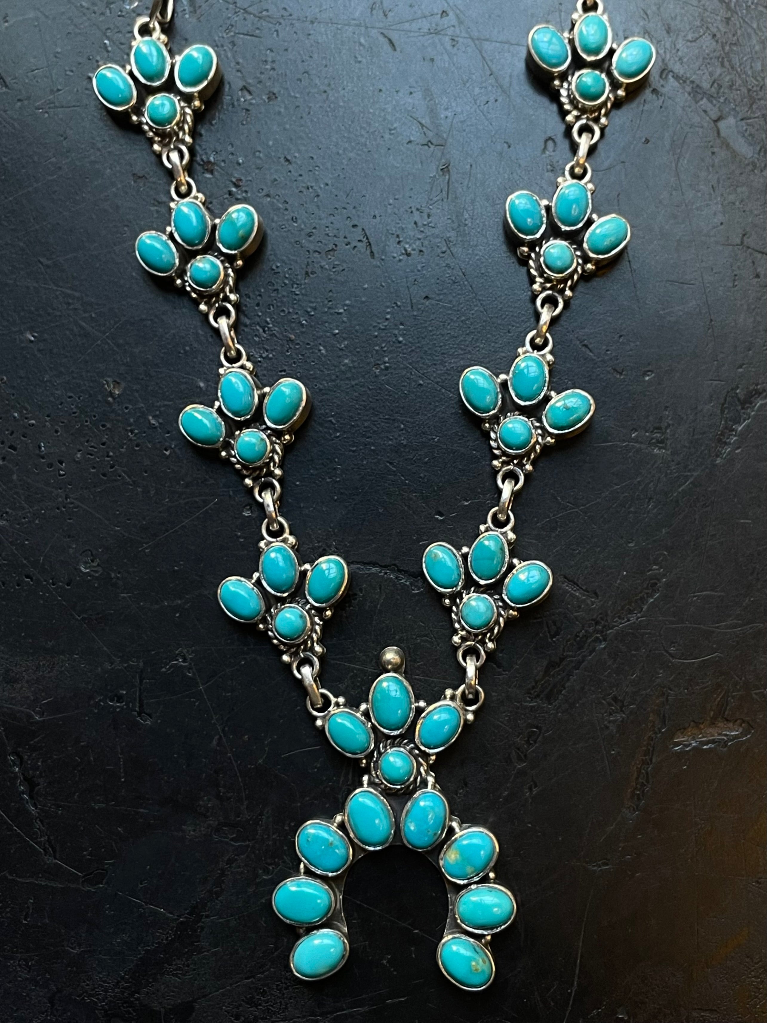 Kingman Turquoise Naja Cluster Necklace | Sterling Silver E833