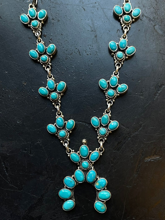 Kingman Turquoise Naja Cluster Necklace | Sterling Silver E833