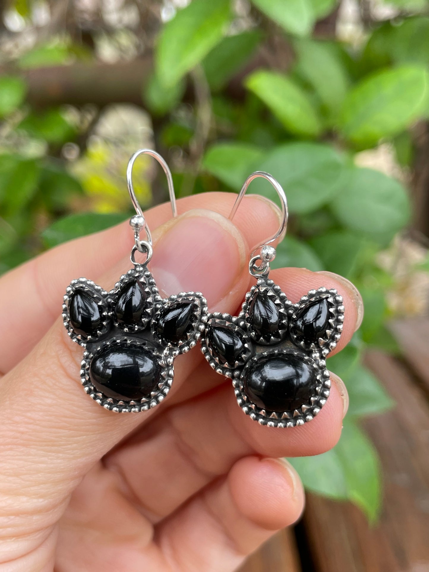 Black Onyx Paw Dangle Earrings | 925 Sterling Silver B963