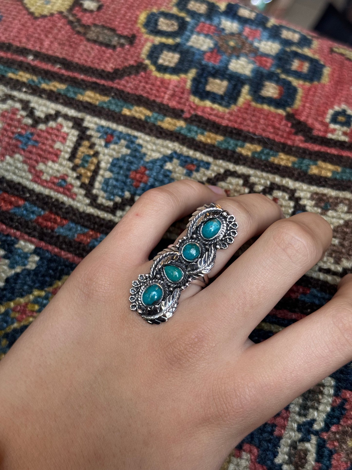 Turquoise Feather Ring | Sterling Silver | Size 6 | C145