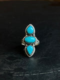 Turquoise Triple Stone Ring | 925 Sterling Silver Size 7 E482