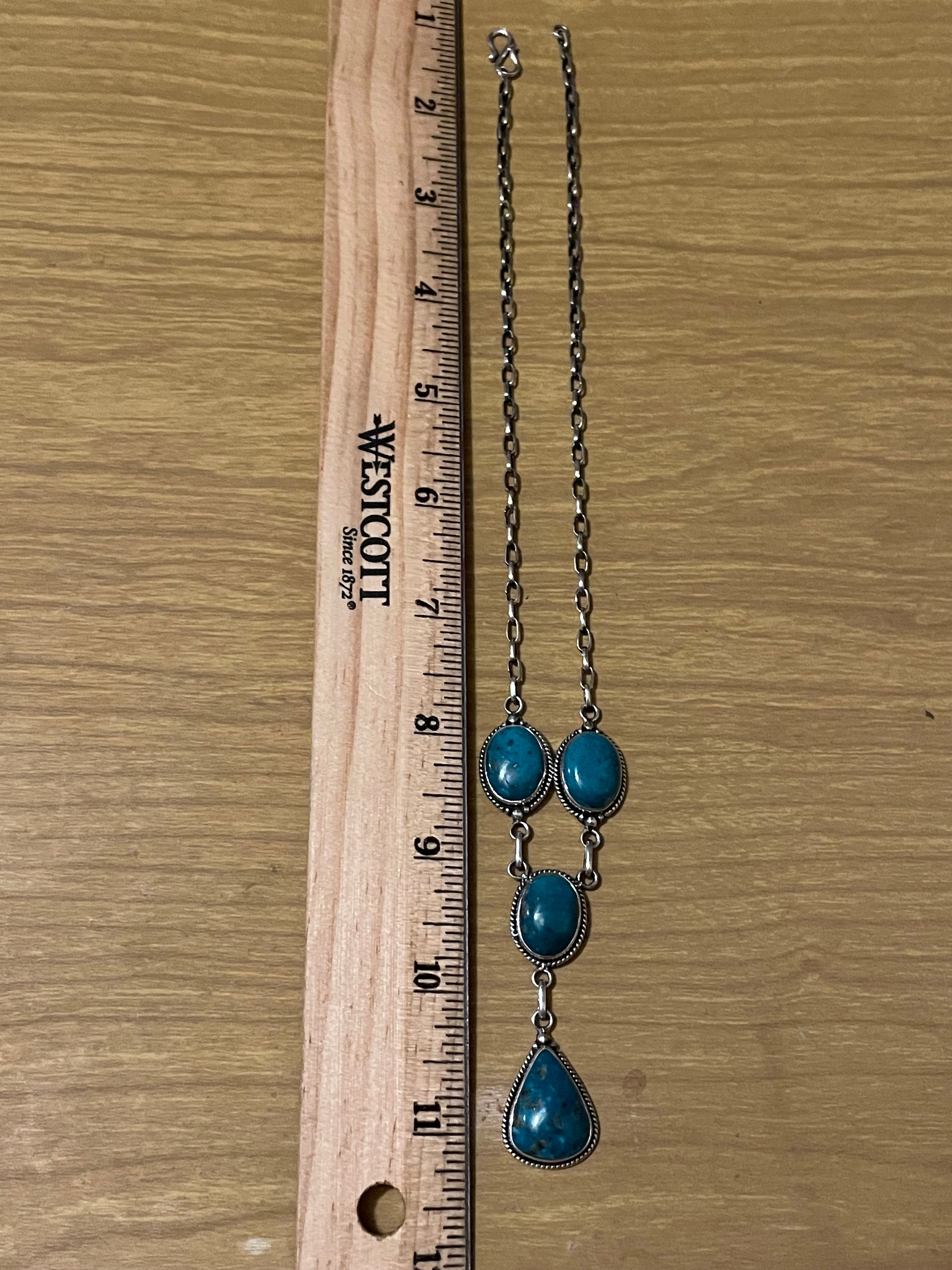 Kingman Turquoise Lariat Necklace | 925 Sterling Silver G408
