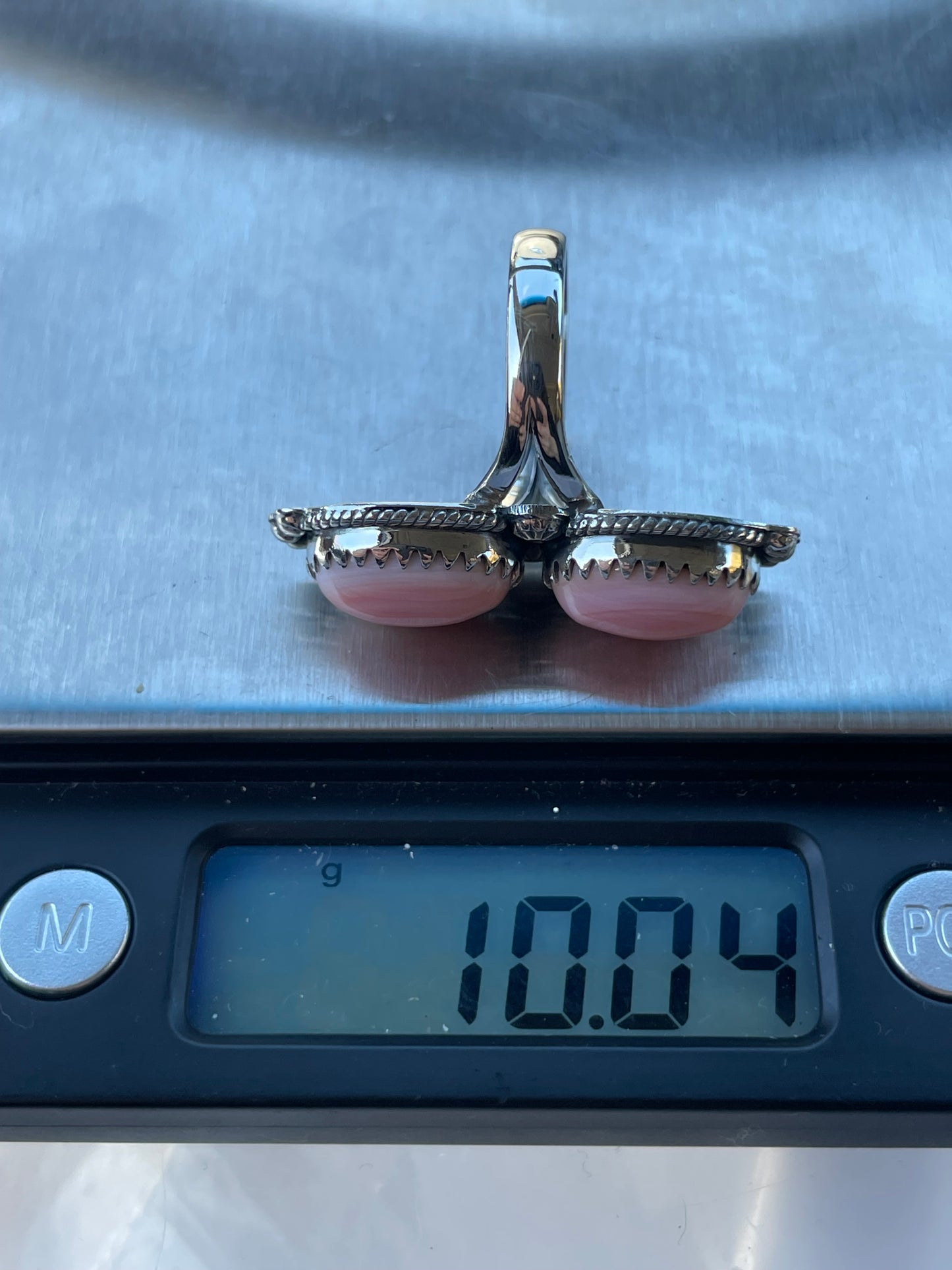 Pink Conch Double Stone Ring | Sterling Silver 925 Size 8.5 C707