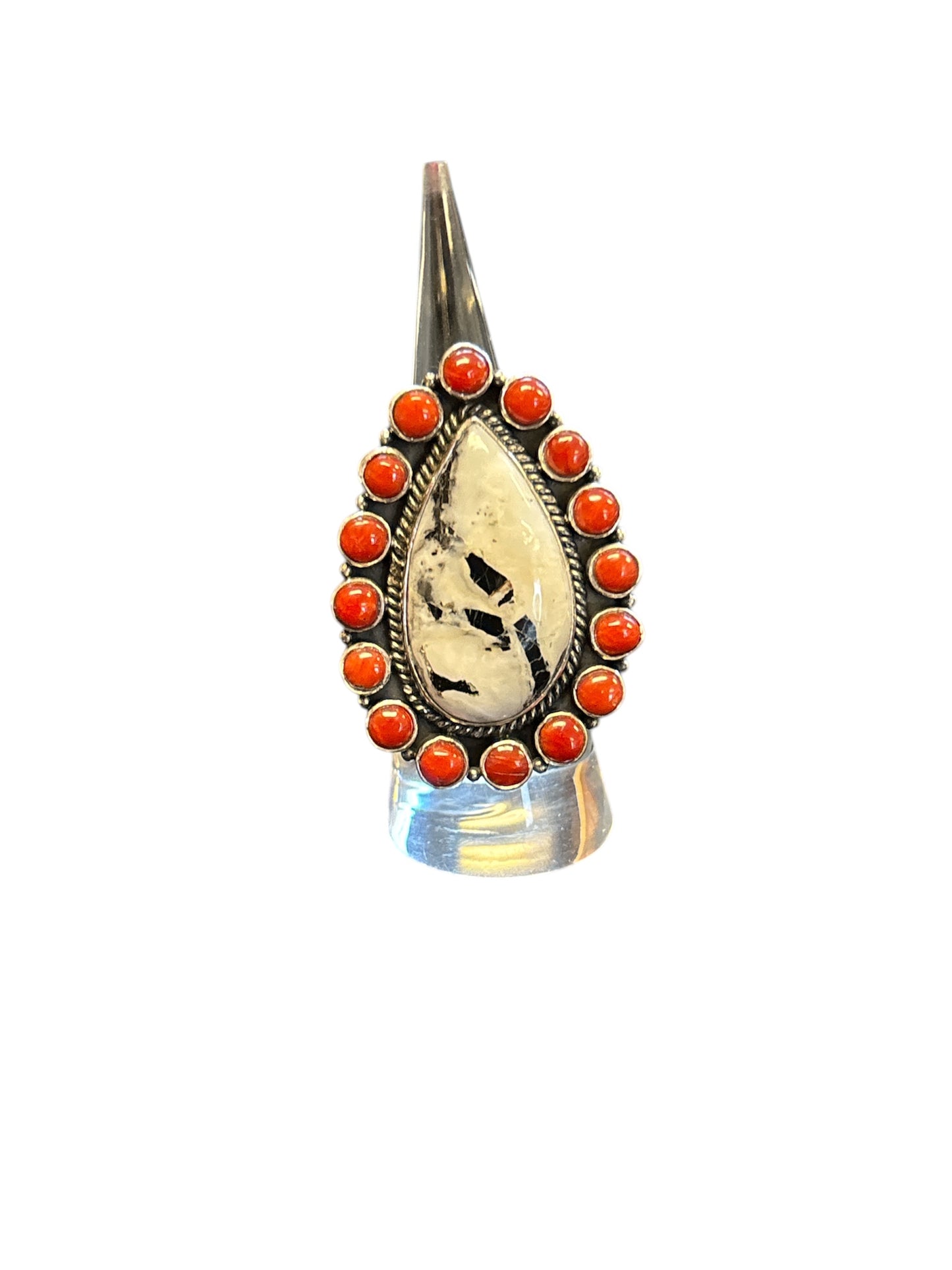 Shea Custom White Buffalo Italian Coral Ring Size 5.5 | Sterling Silver