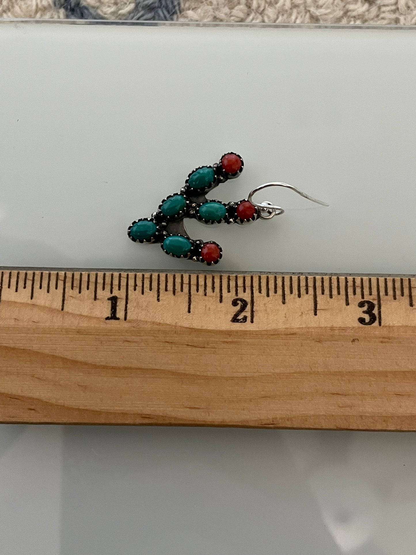Turquoise & Coral Cactus Earrings | 925 Sterling Silver E377