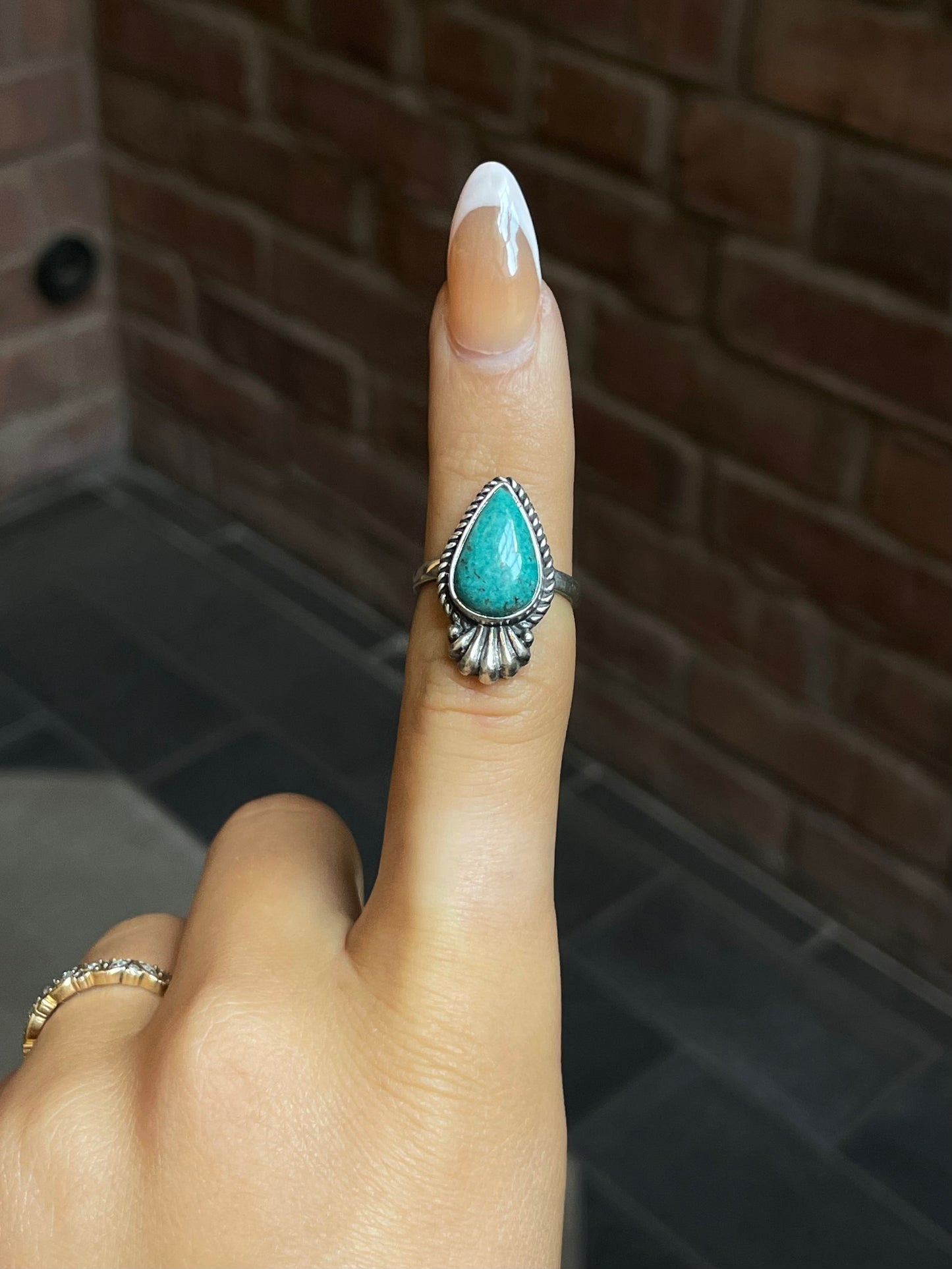 Kingman Turquoise Teardrop Ring | Sterling Silver | Size 6.25 | A736