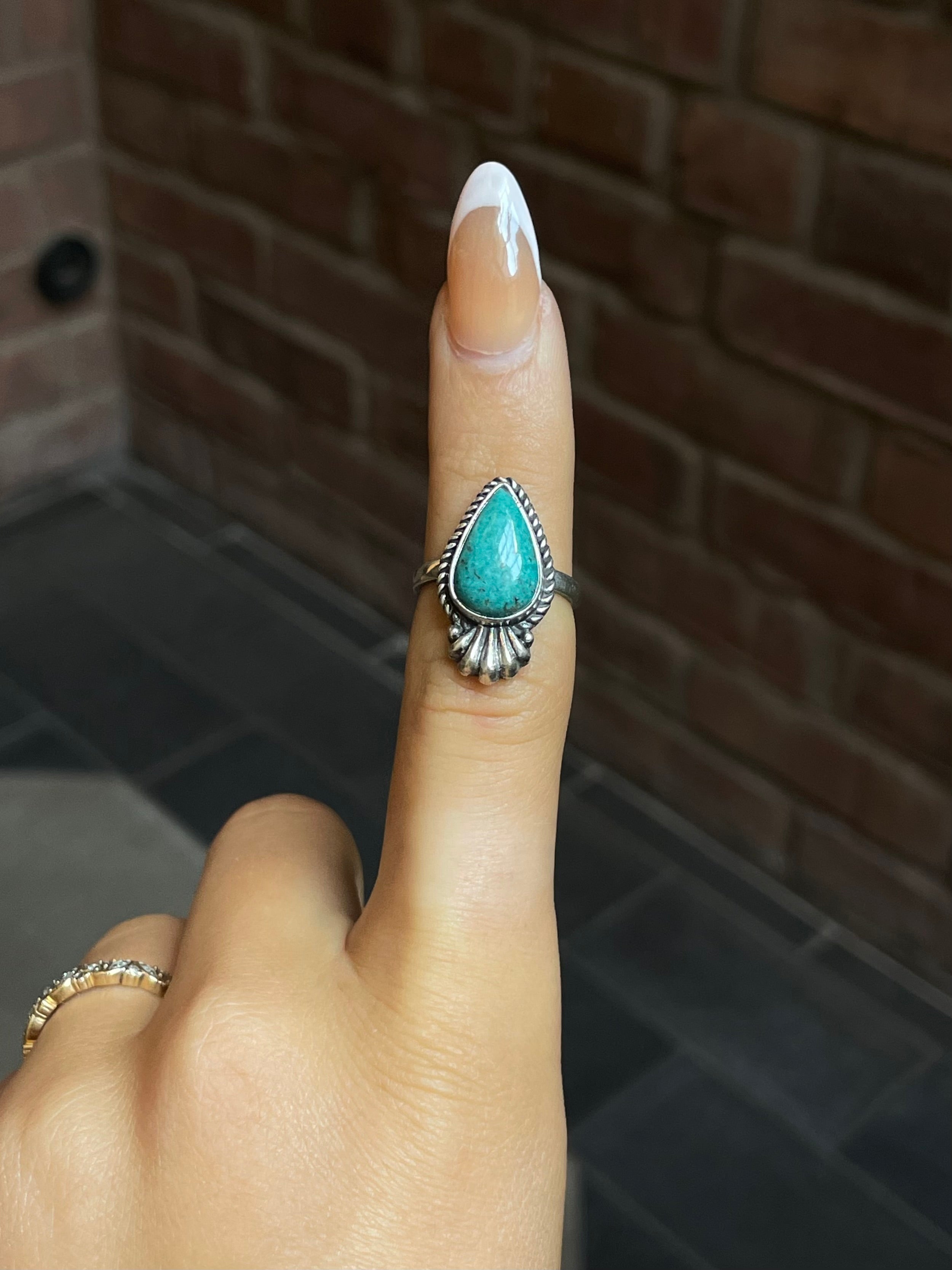 Kingman Turquoise Teardrop Ring | Sterling Silver | Size 6.25 | A736