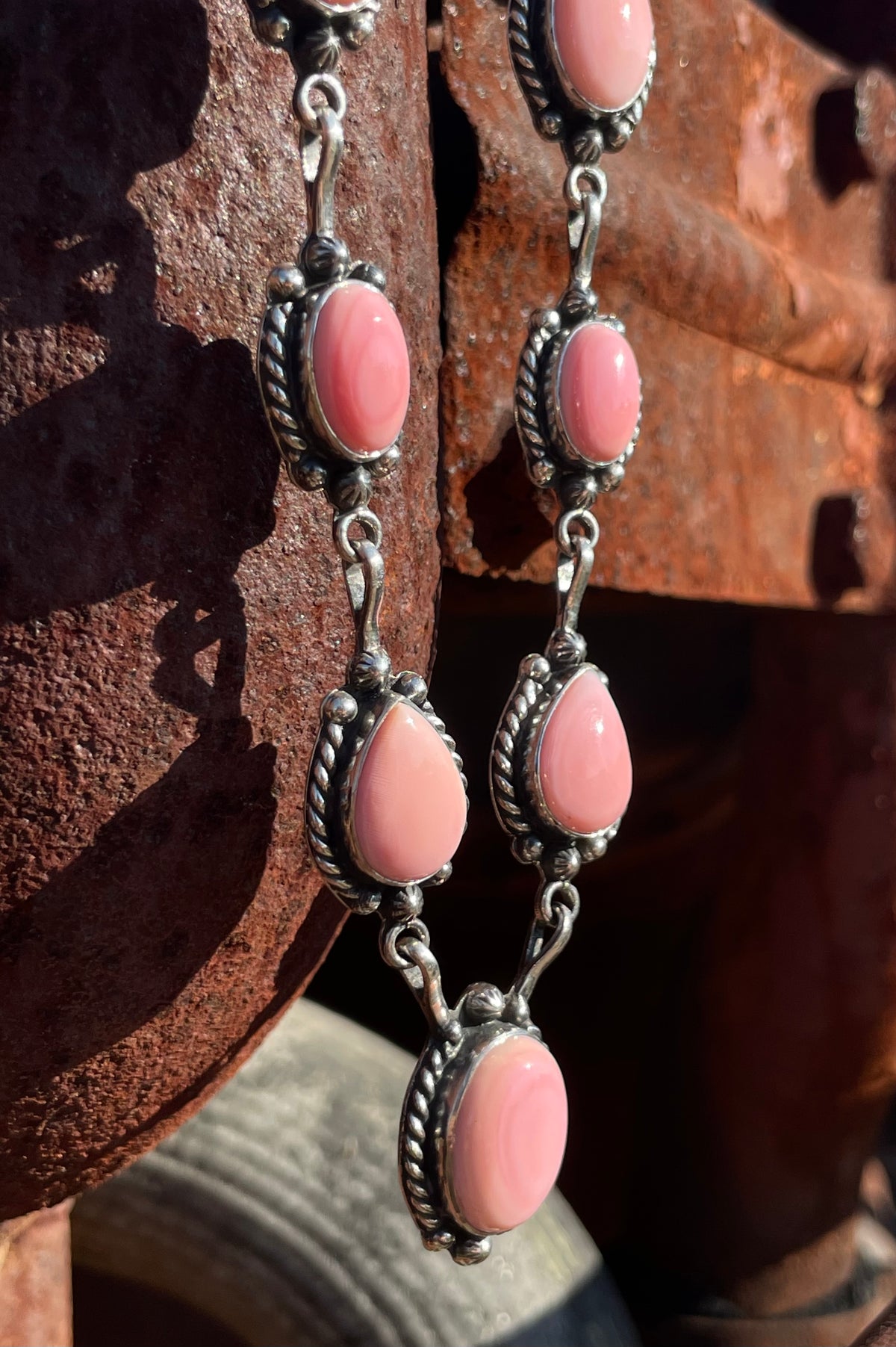 Pink Conch Lariat Necklace | Teardrop Station Drop | 925 Silver E565
