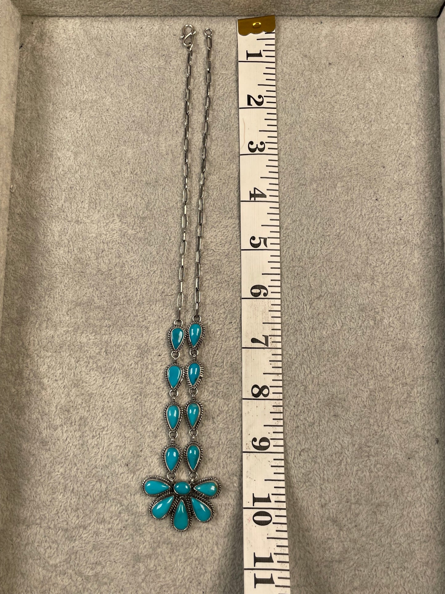 Kingman Turquoise Flower Lariat Necklace | Sterling Silver D133