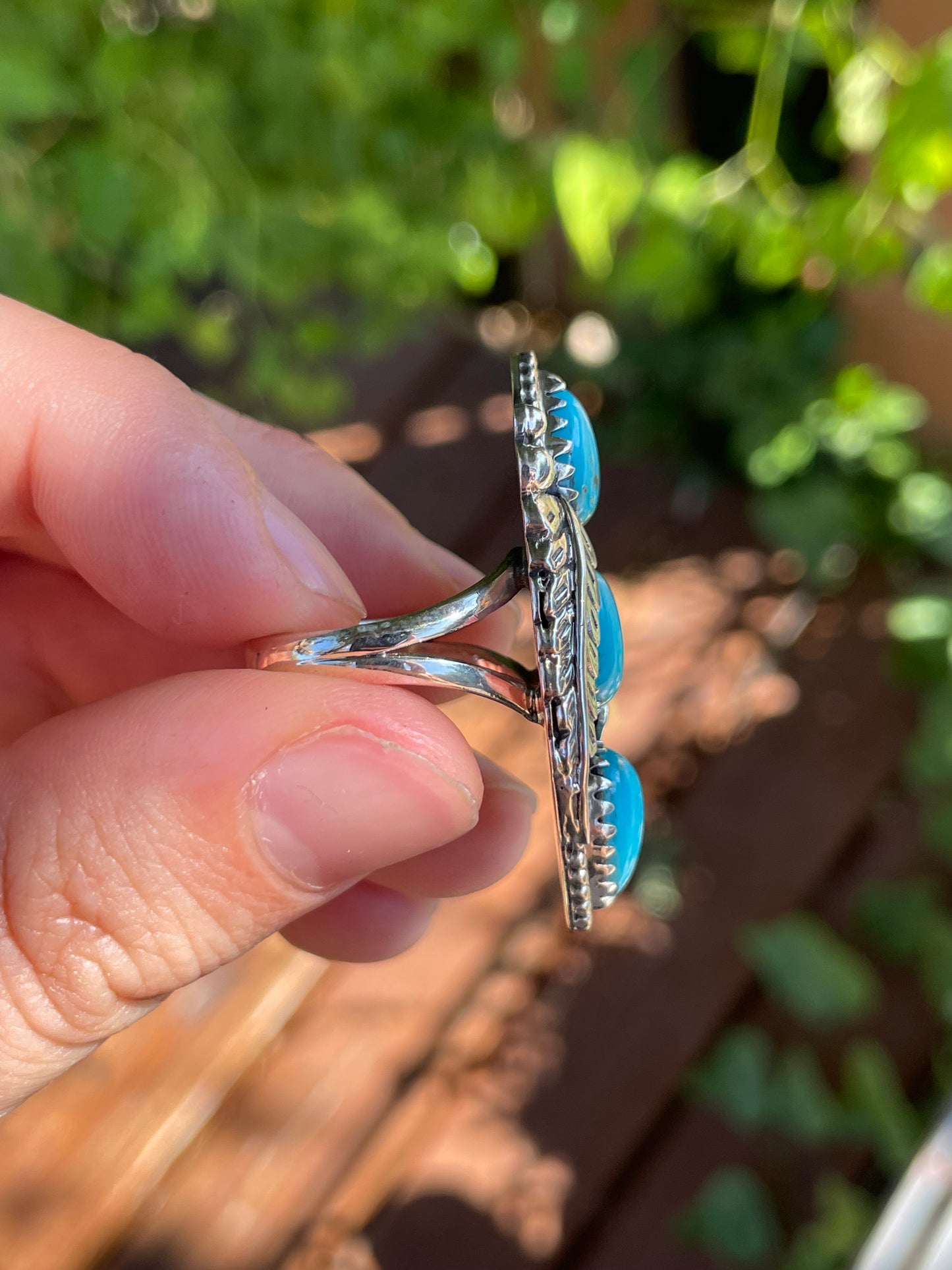 Turquoise Leaf Design Ring | 925 Sterling Silver 7 | SizeY81