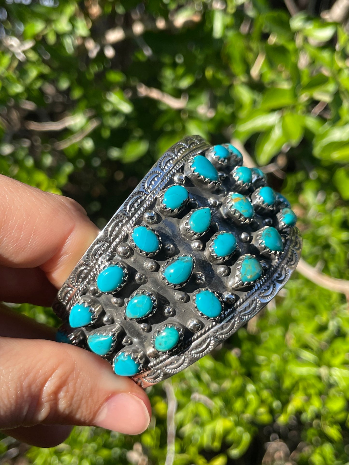 Turquoise Cluster Cuff Bracelet | Sterling Silver 925 B723