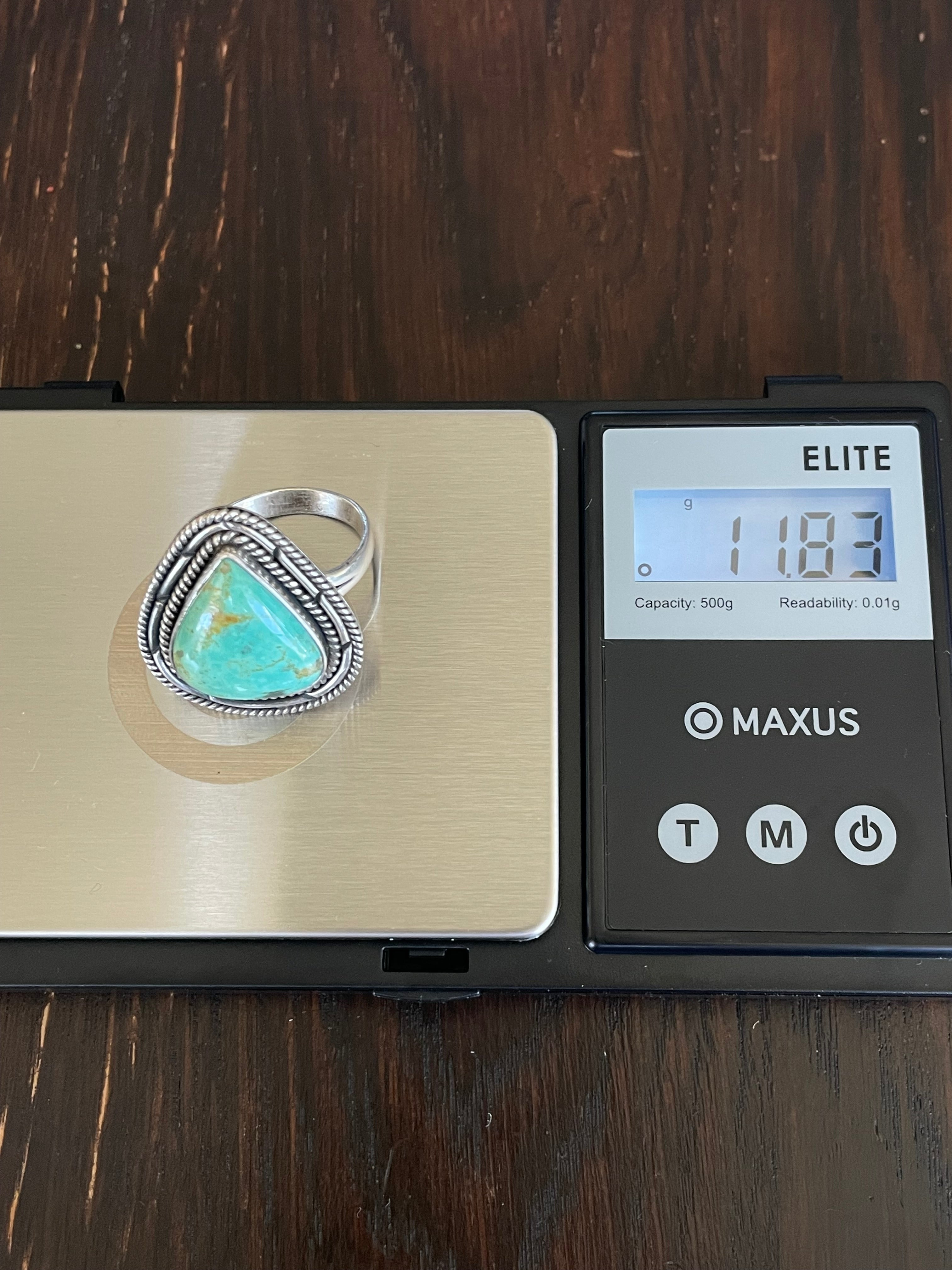 Turquoise Tear Drop Ring Size 9 | Sterling Silver E861