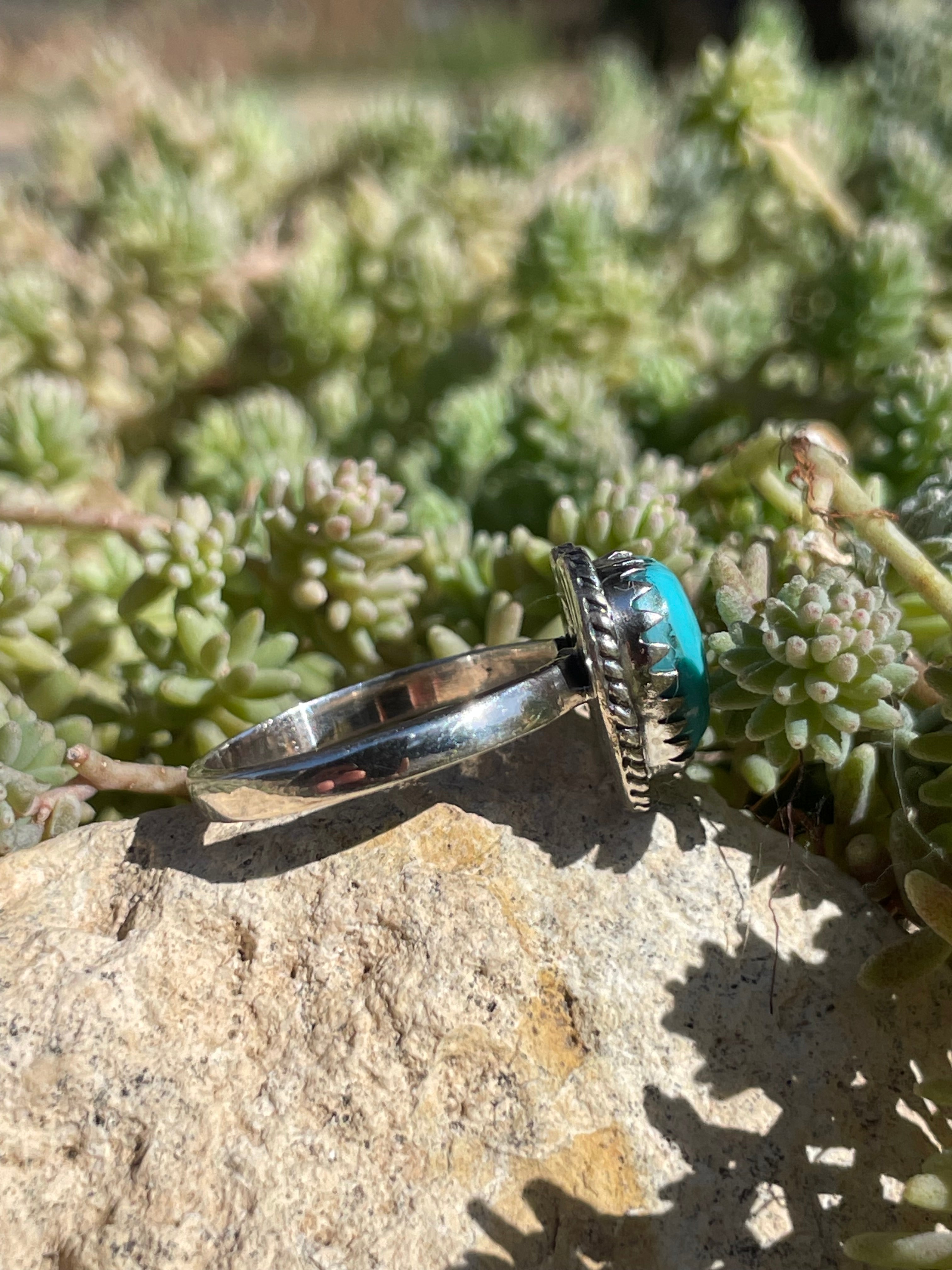 Kingman Turquoise Heart Ring Size 8 | 925 Sterling Silver Southwest B986