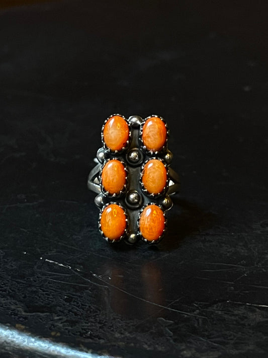 Spiny Oyster Rectangle Cluster Ring | Sterling Silver | Size 7 | A113