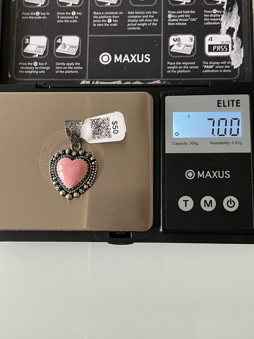 Pink Conch Heart Pendant | Sterling Silver | A634