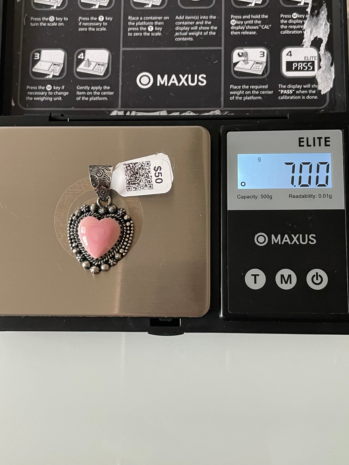 Pink Conch Heart Pendant | Sterling Silver | A634