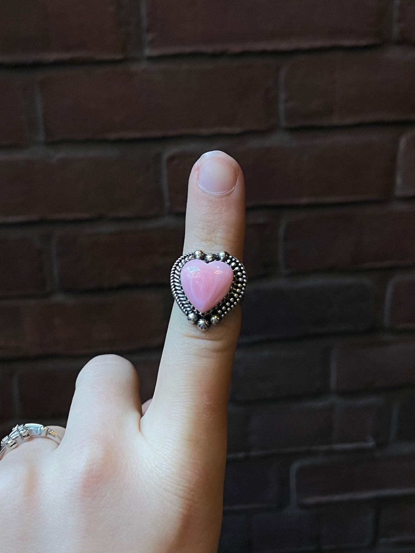 Pink Conch Heart Ring Size 7 | 925 Sterling Silver E424