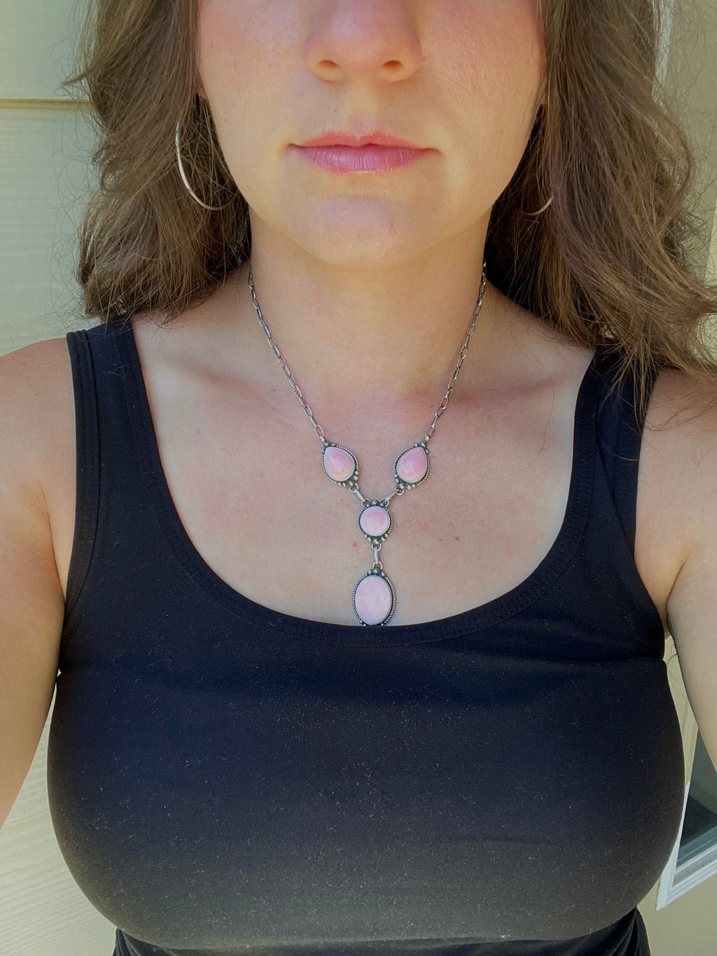 Pink Conch Lariat Necklace | 925 Sterling Silver D211