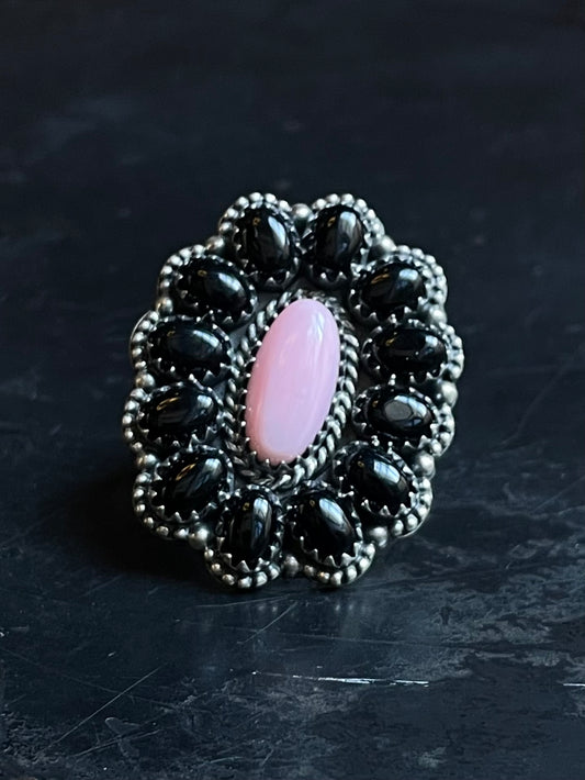Pink Conch Flower Cluster Ring | Sterling Silver | Size 8 | A126