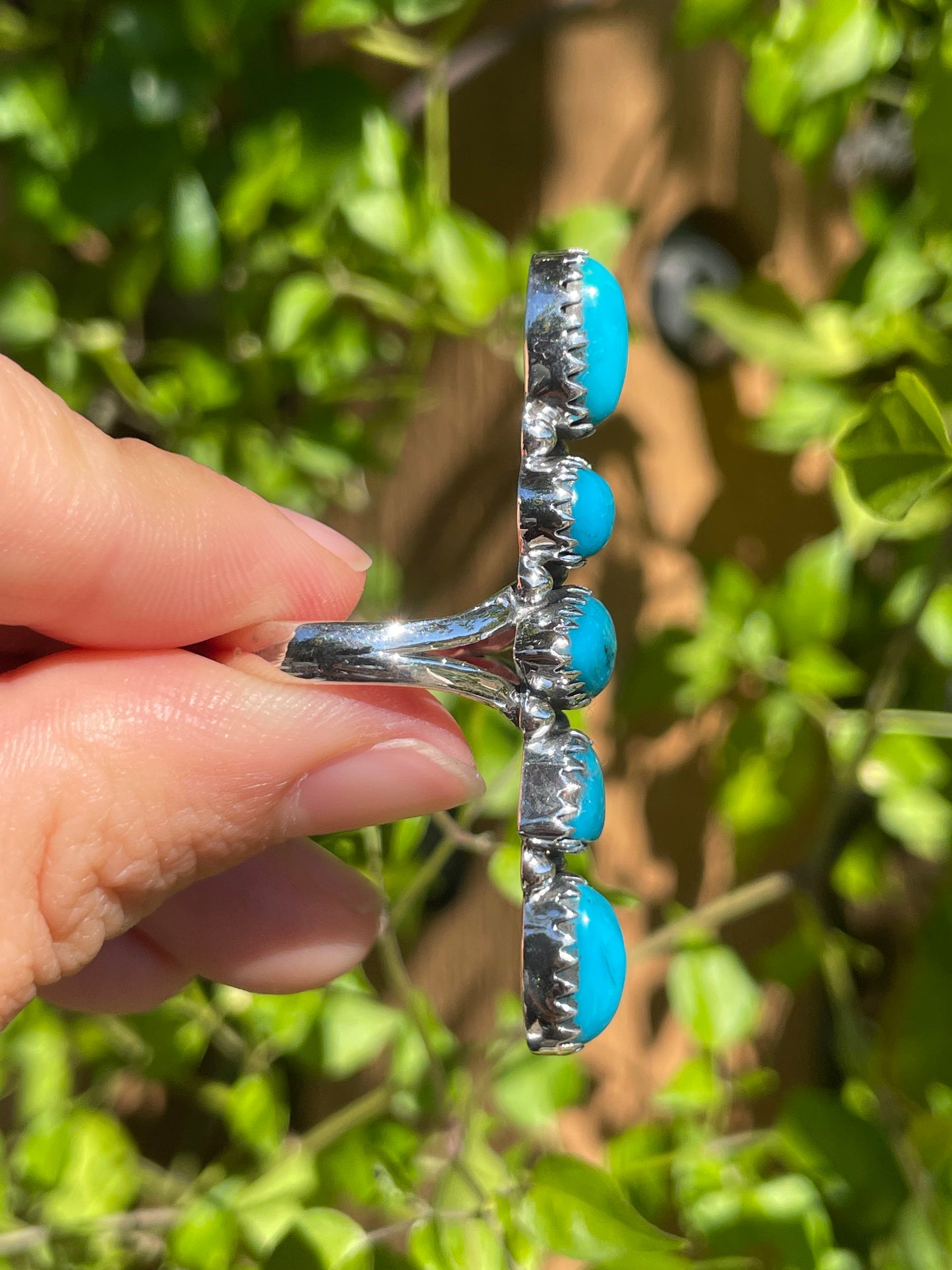 Turquoise 5 Stone Row Ring | 925 Sterling Silver | Size 9 B278