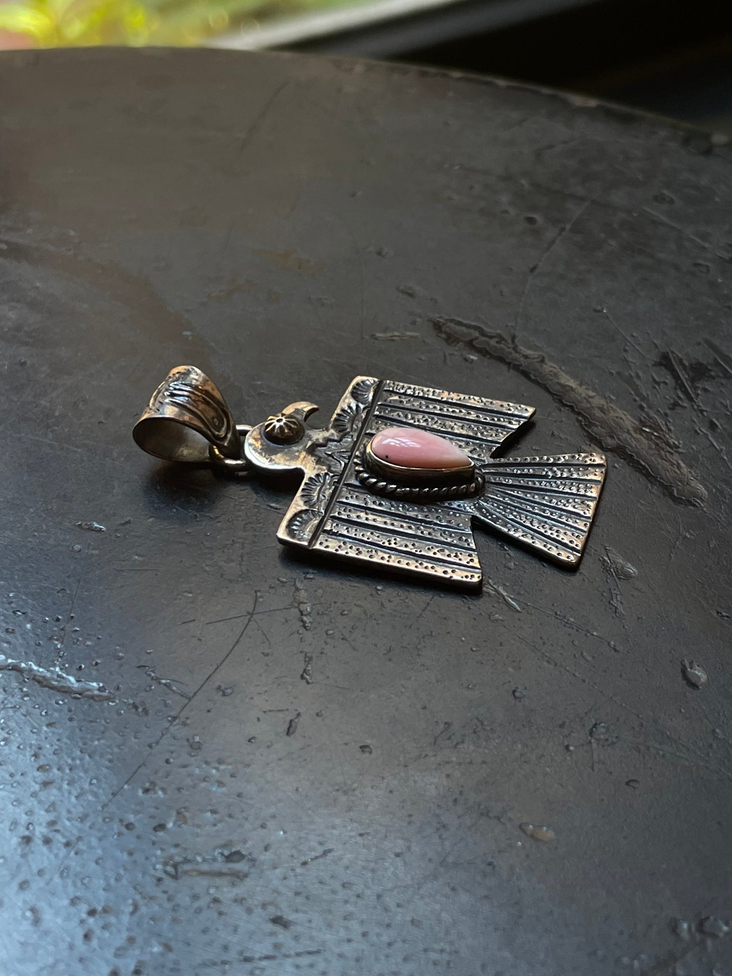 Pink Conch Thunderbird Pendant | Sterling Silver G451