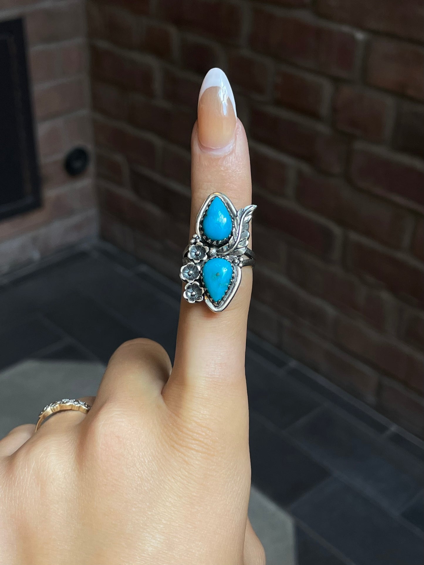 Turquoise Tear Drop Ring Size 7.25 | Sterling Silver E884