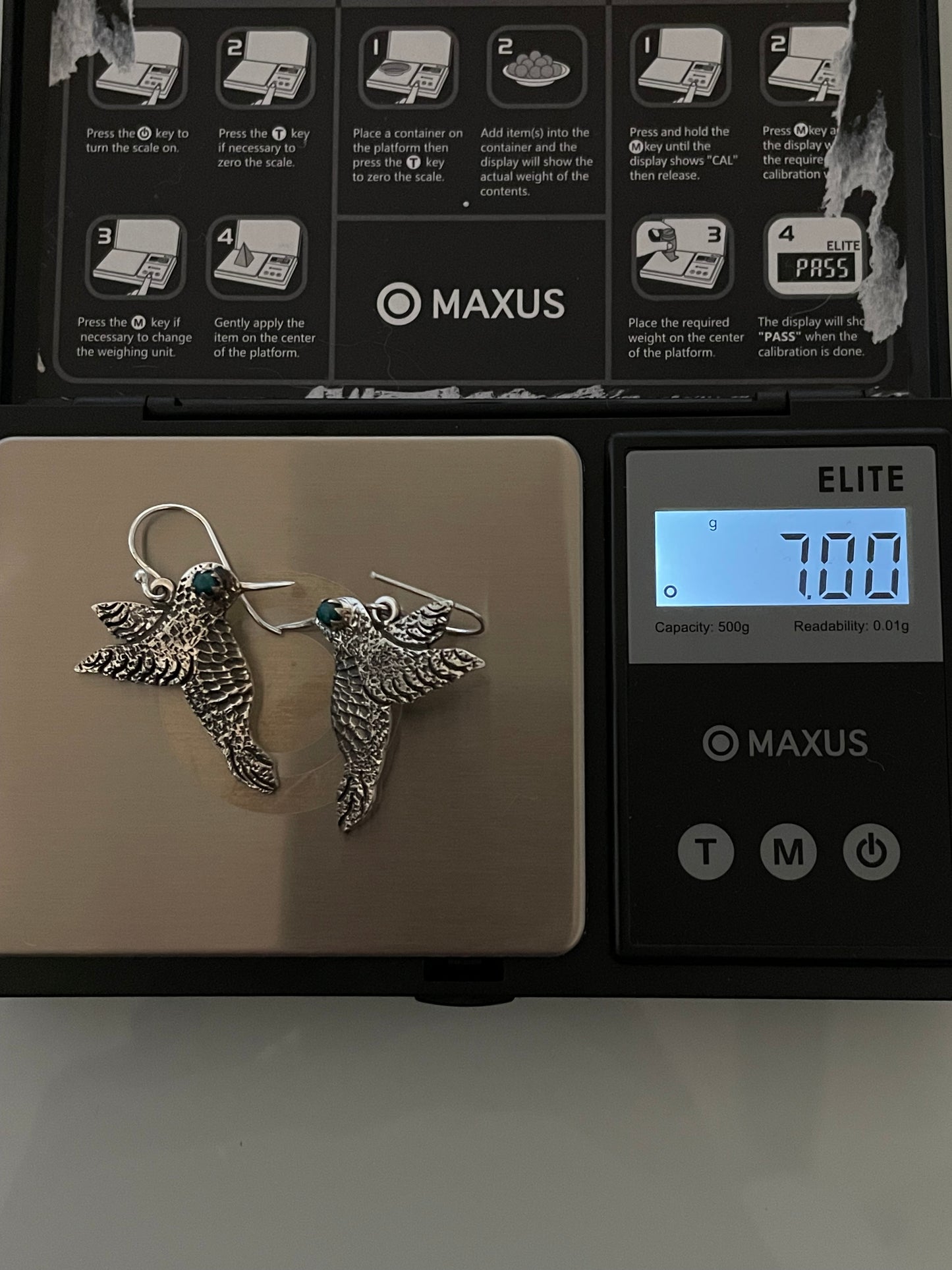 Turquoise Hummingbird Earrings | 925 Sterling Silver Hooks E374