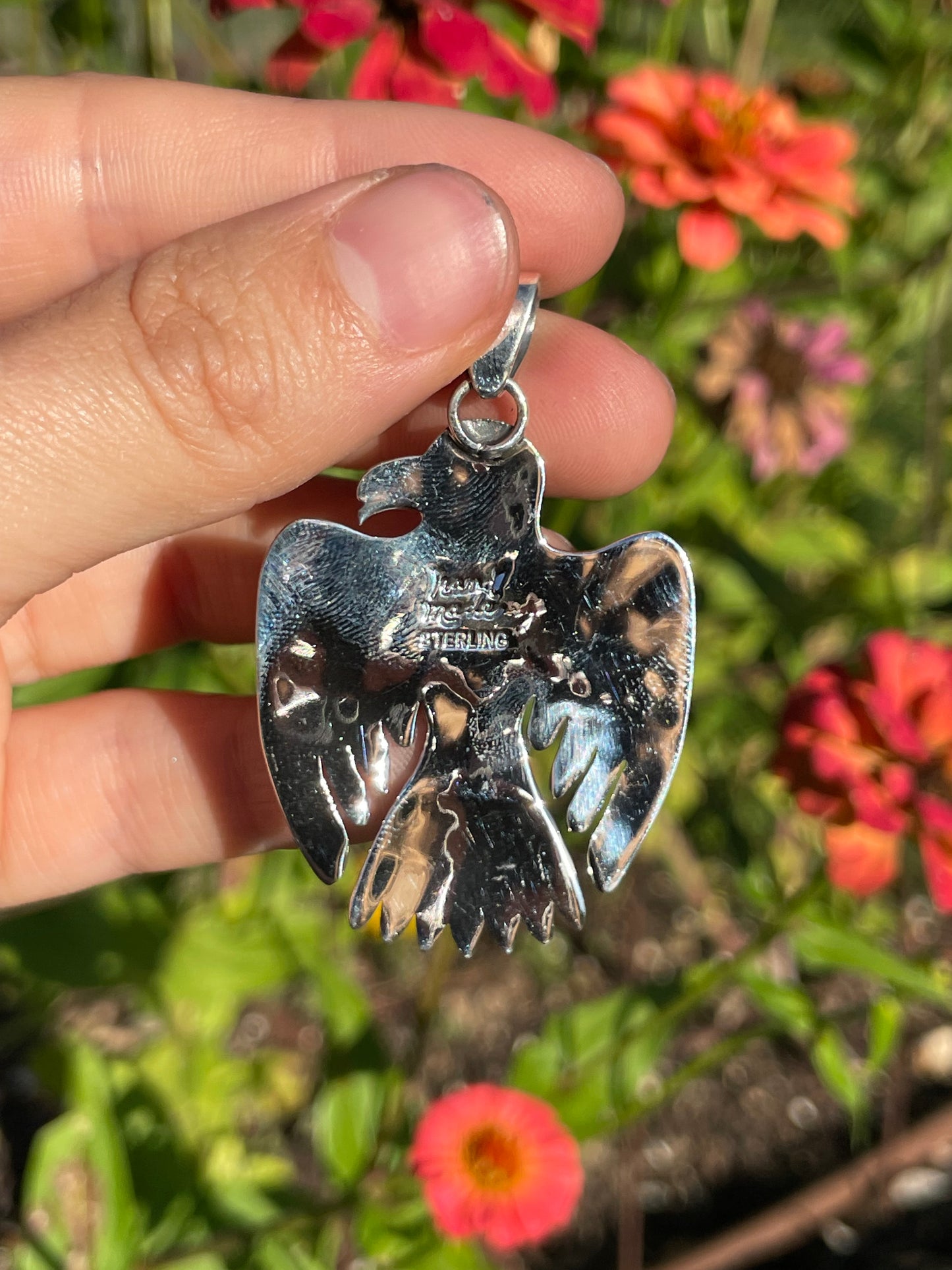 Pink Conch Thunderbird Pendant | Handcrafted Sterling Silver 925 B468